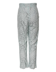 Dolce & Gabbana Mint Green Cotton Floral Lace Trousers Pants