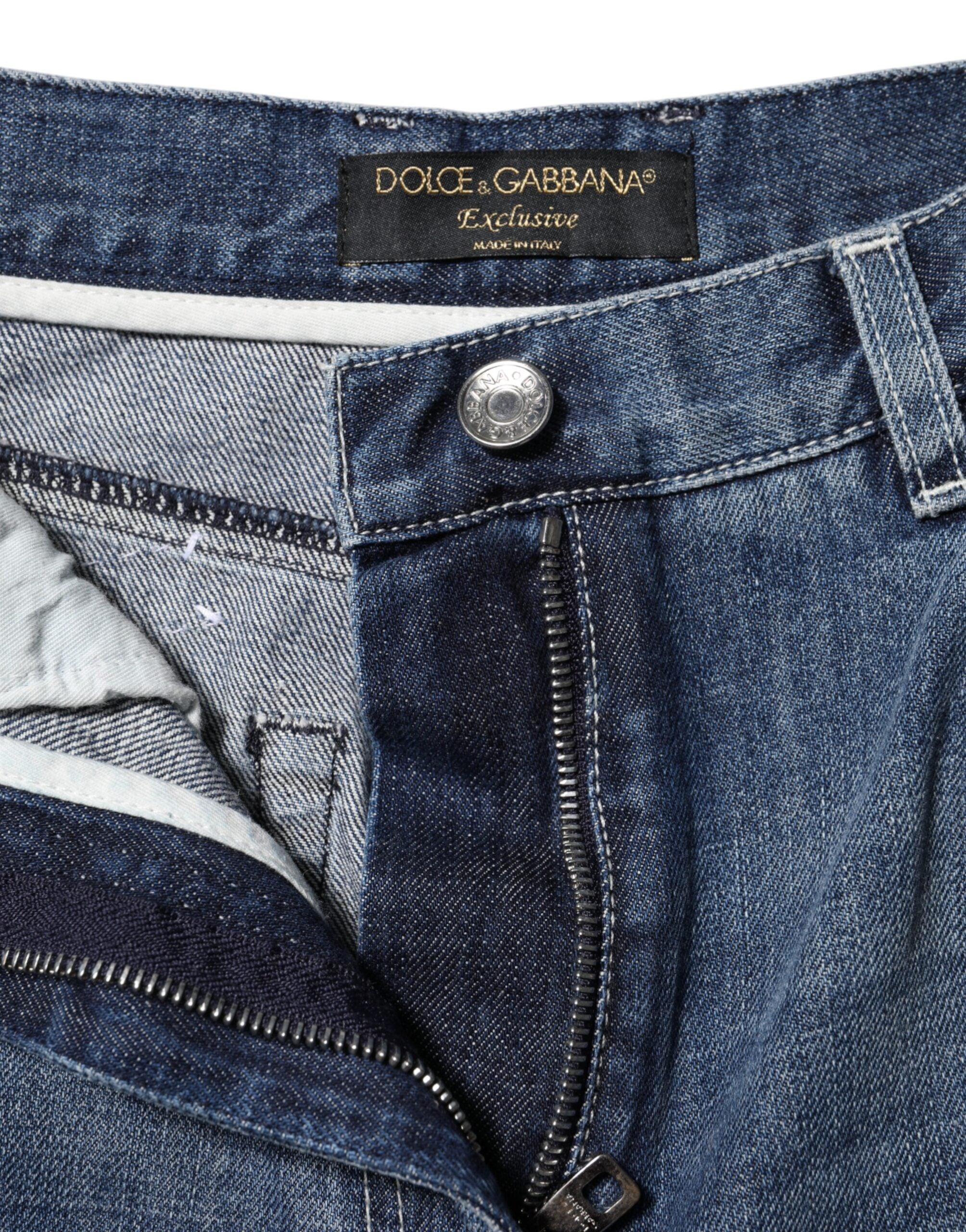 Blå bomullsjeans med hög midja och vida ben 