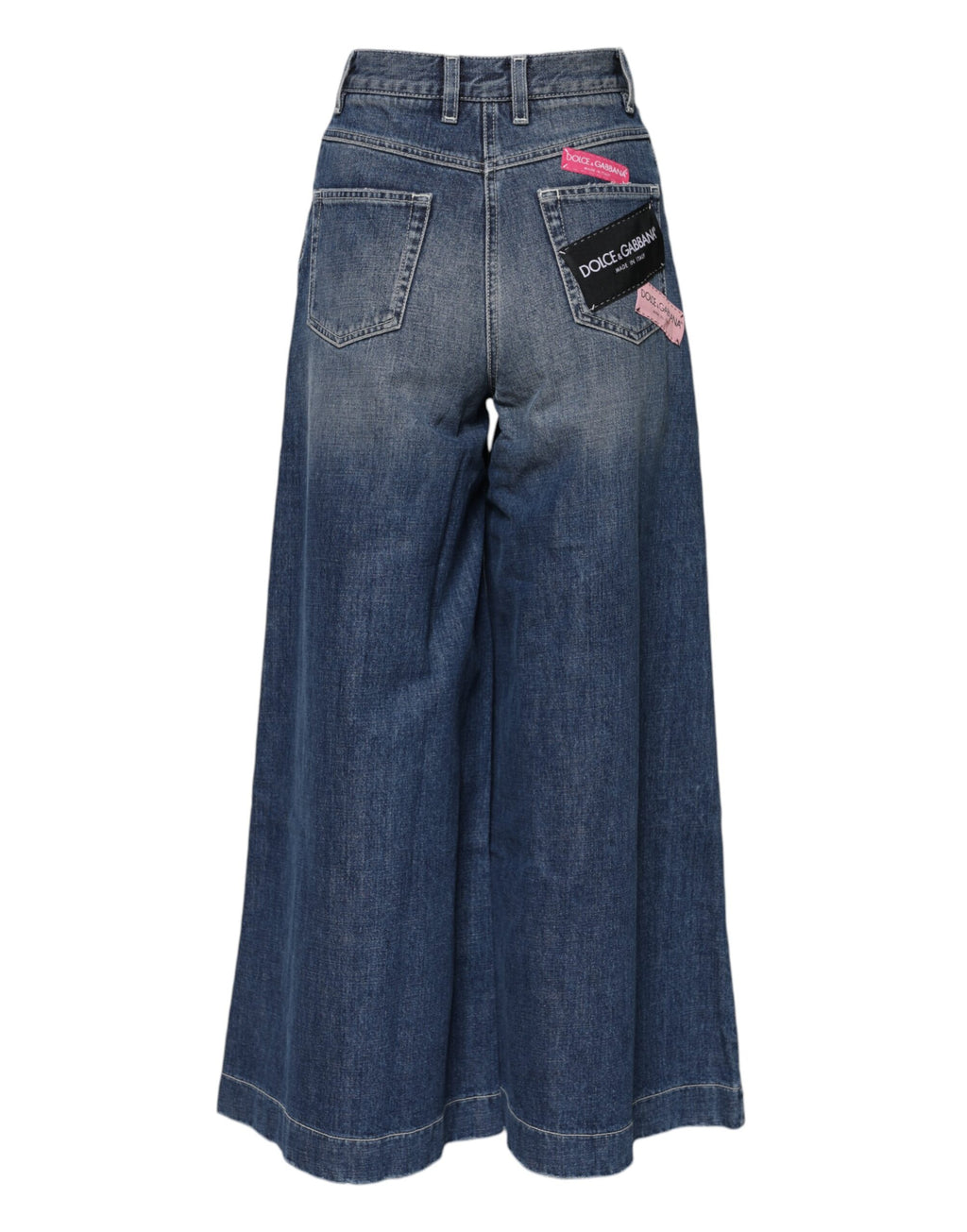 Blå bomullsjeans med hög midja och vida ben 