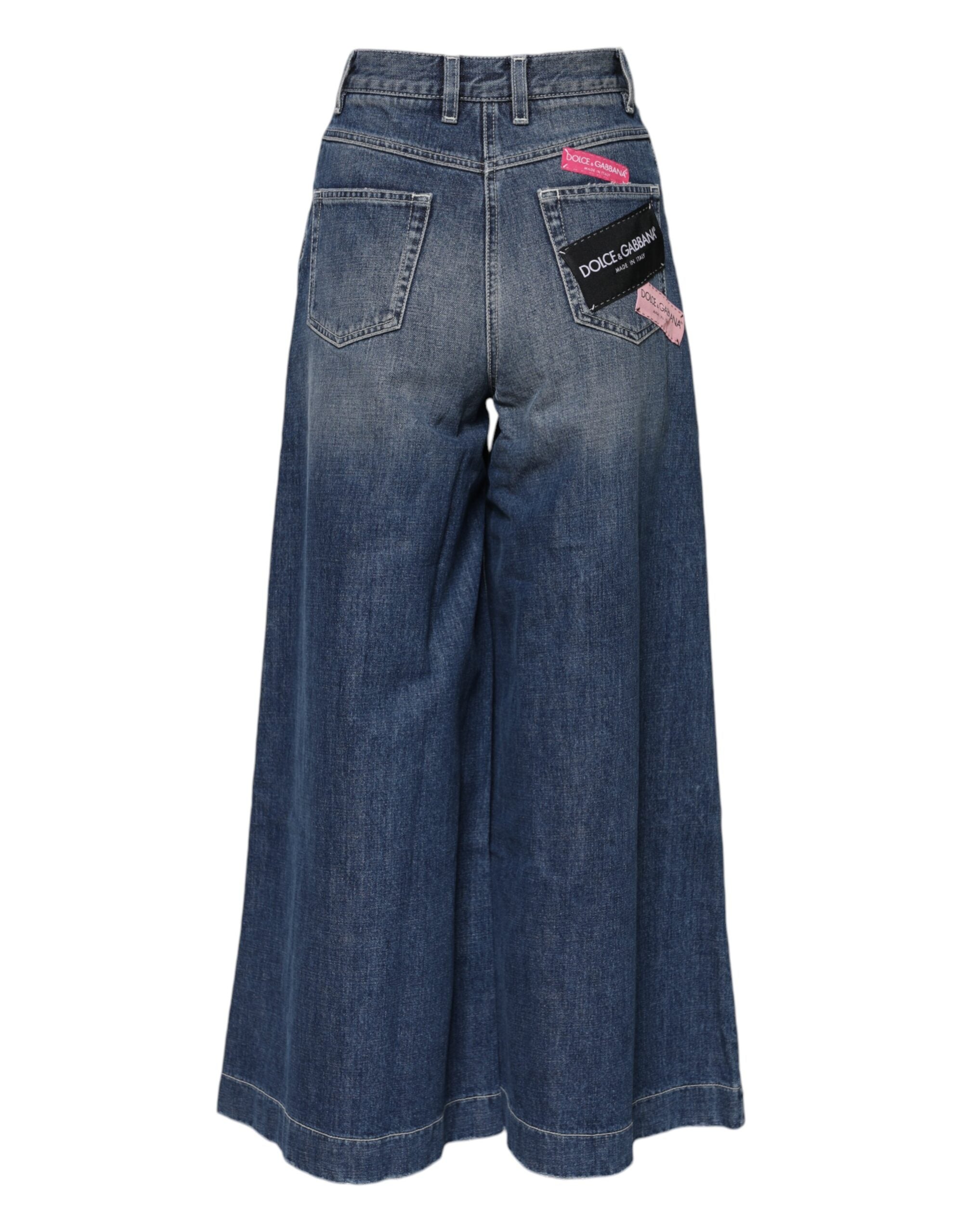 Blå bomullsjeans med hög midja och vida ben 