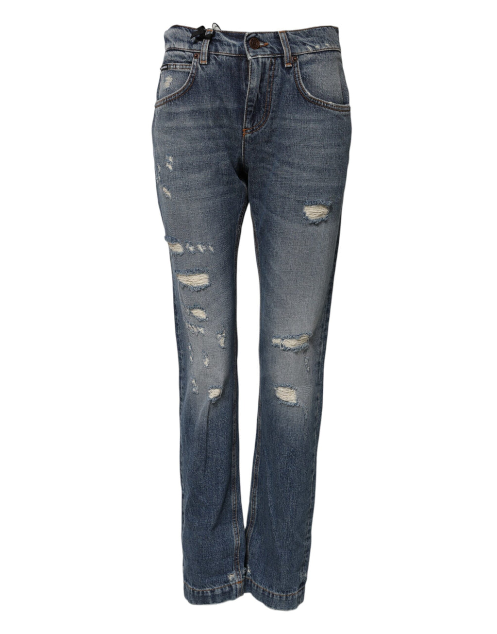 Blå bomullsrabitta jeans med medelhög midja 