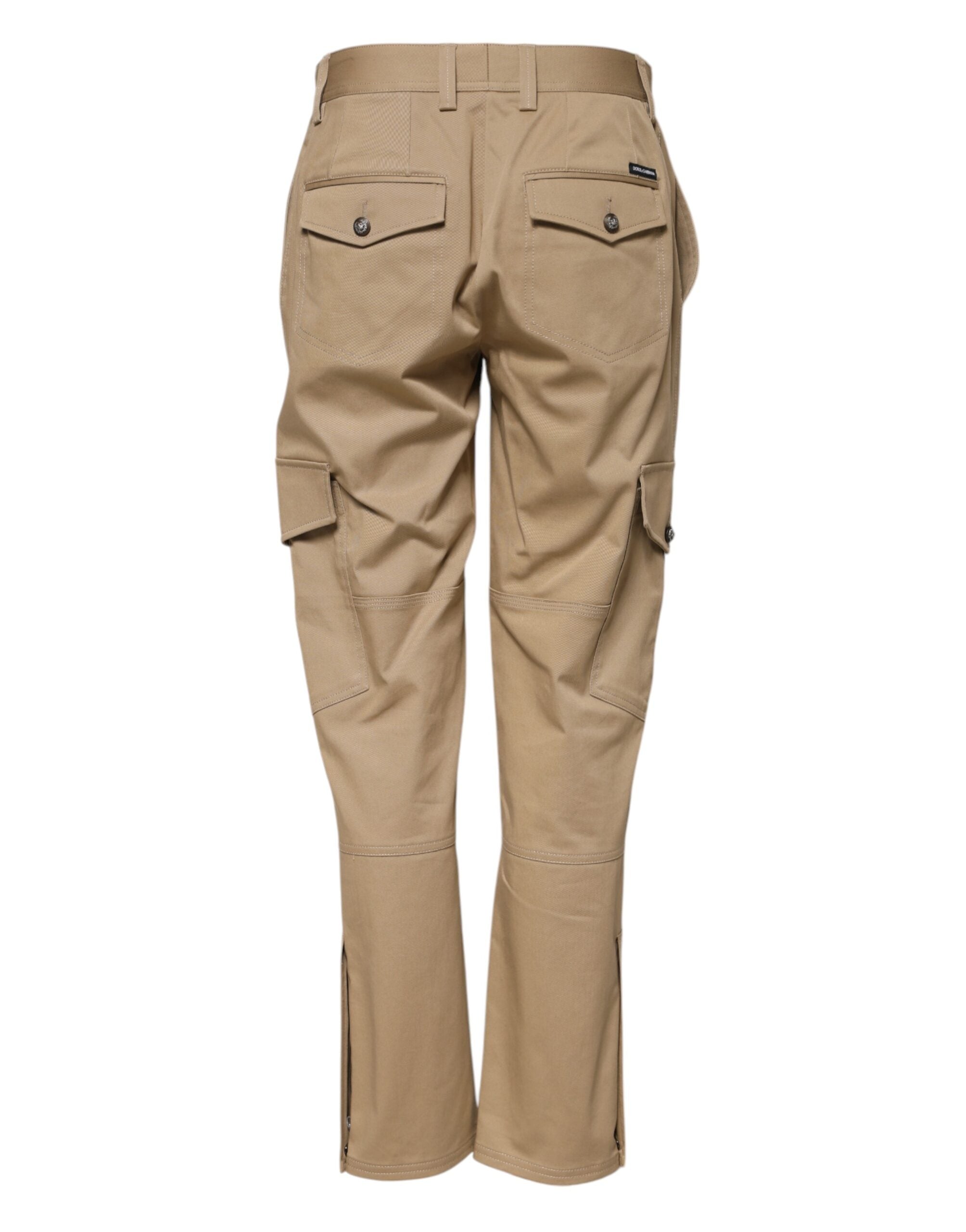 Beige avsmalnande cargobyxor med medelhög midja 