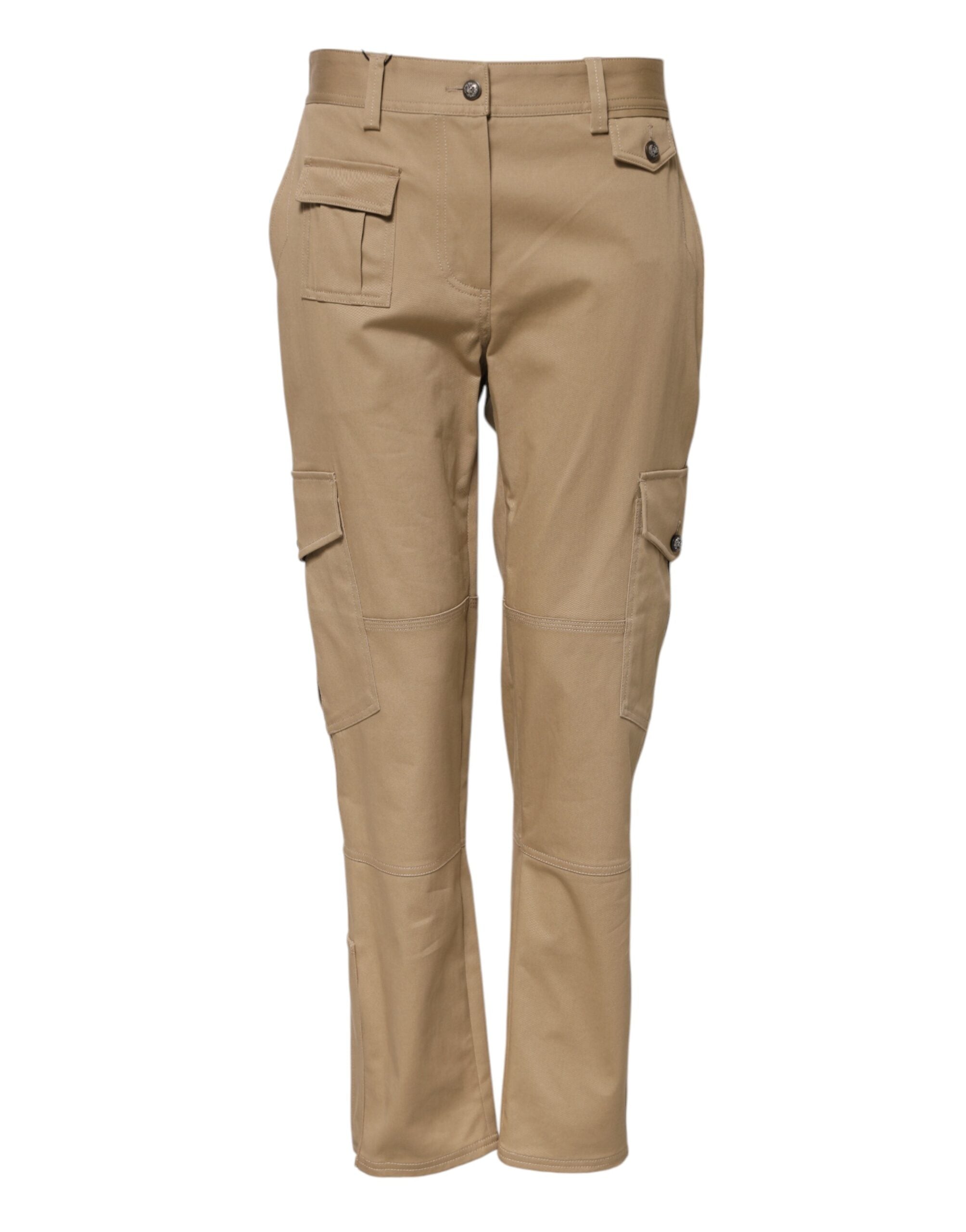 Beige avsmalnande cargobyxor med medelhög midja 