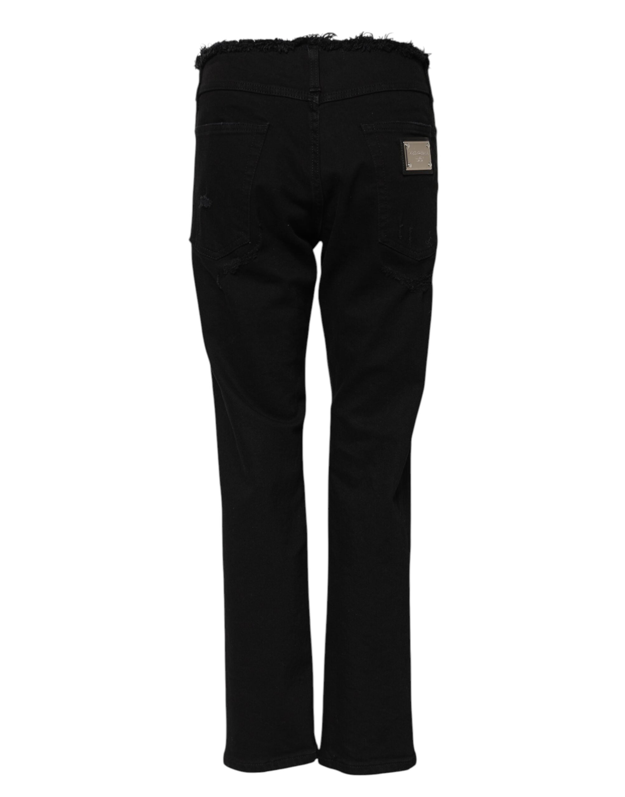 Svarta bomullsjeans med medelhög midja och utsvängda denim 