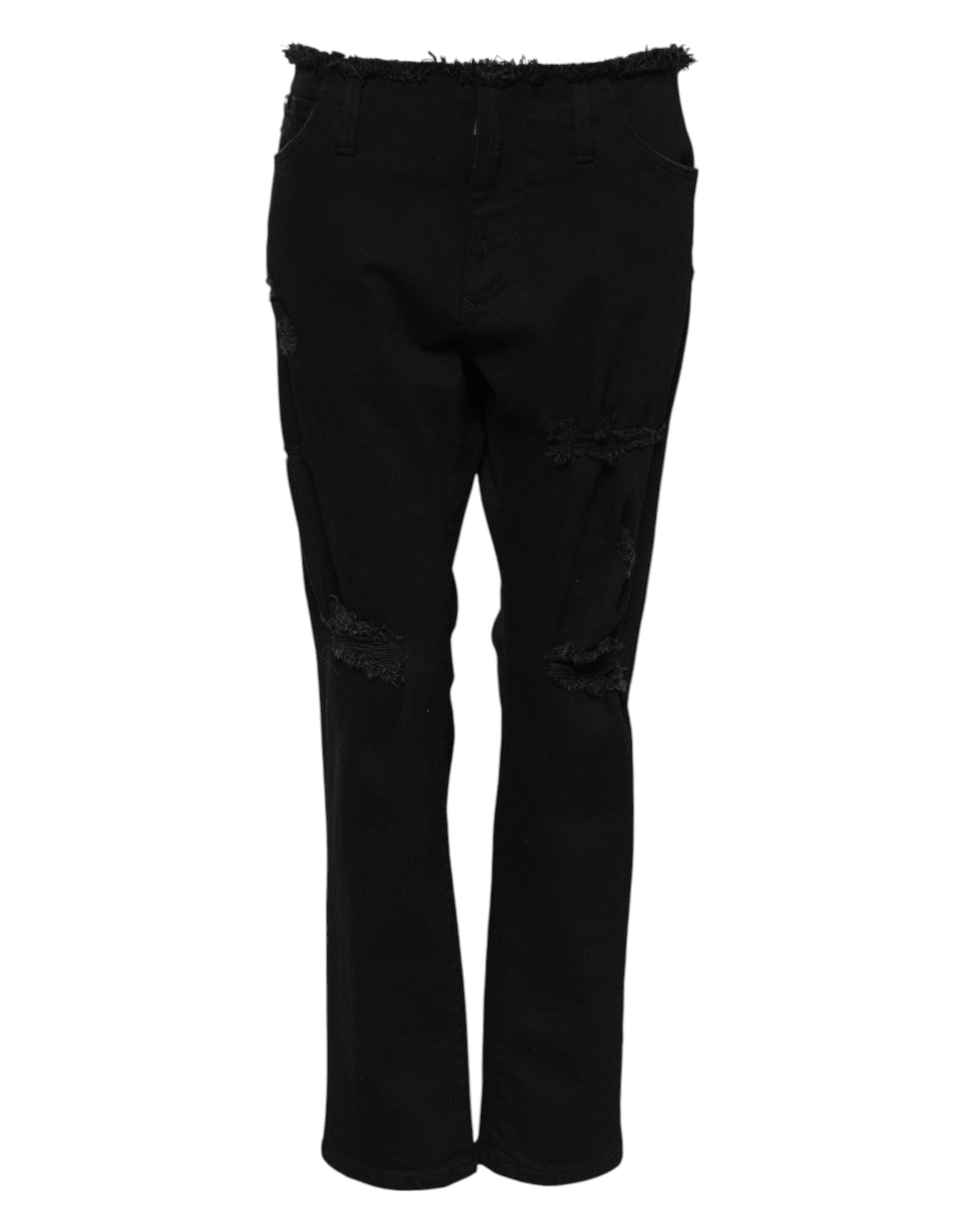 Svarta bomullsjeans med medelhög midja och utsvängda denim 