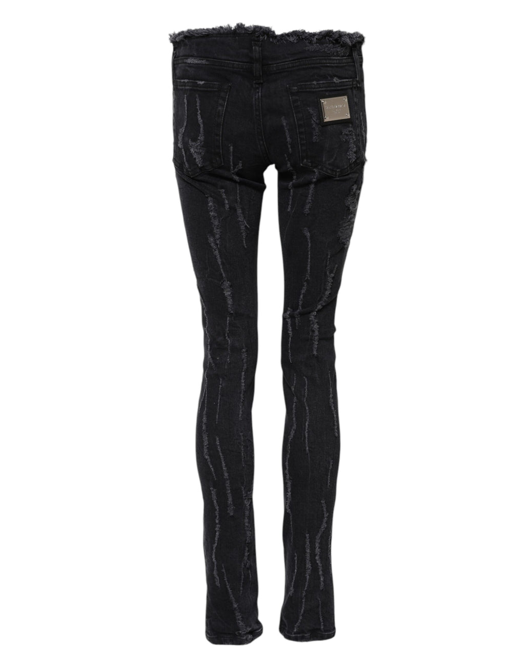 Svarta, slitna, smala denimjeans i bomull 