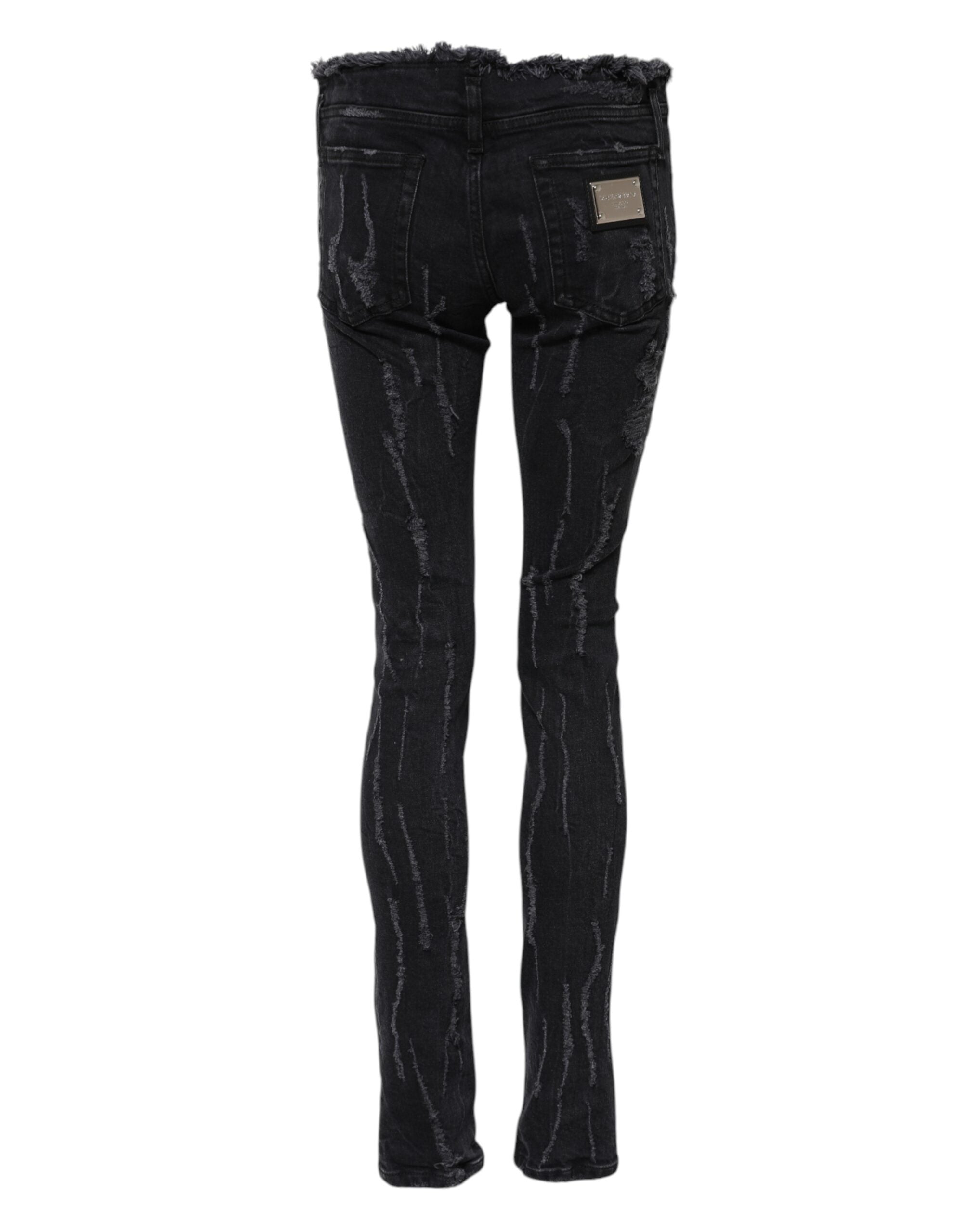 Svarta, slitna, smala denimjeans i bomull 