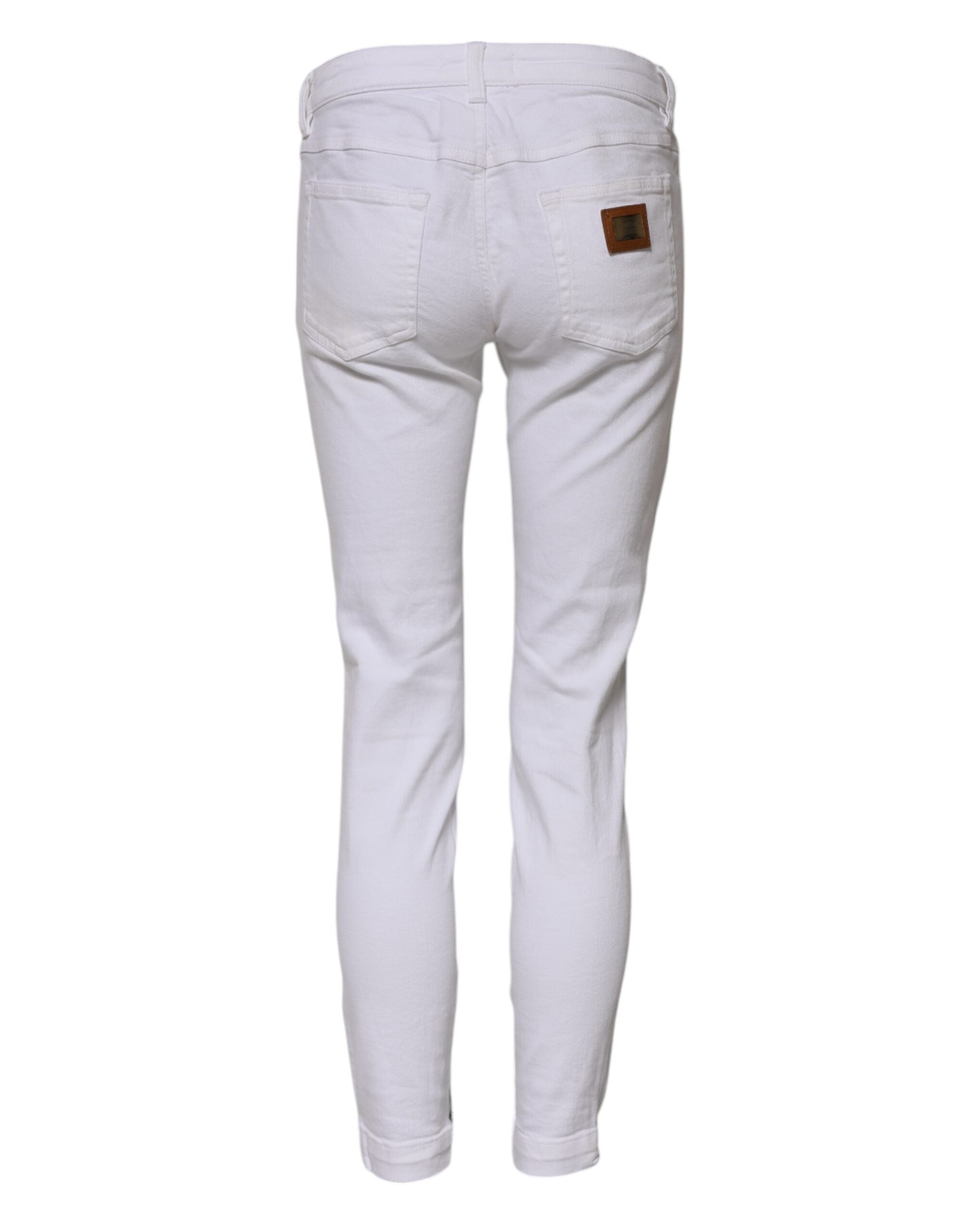 Vita bomullsjeans med låg midja och smal passform 