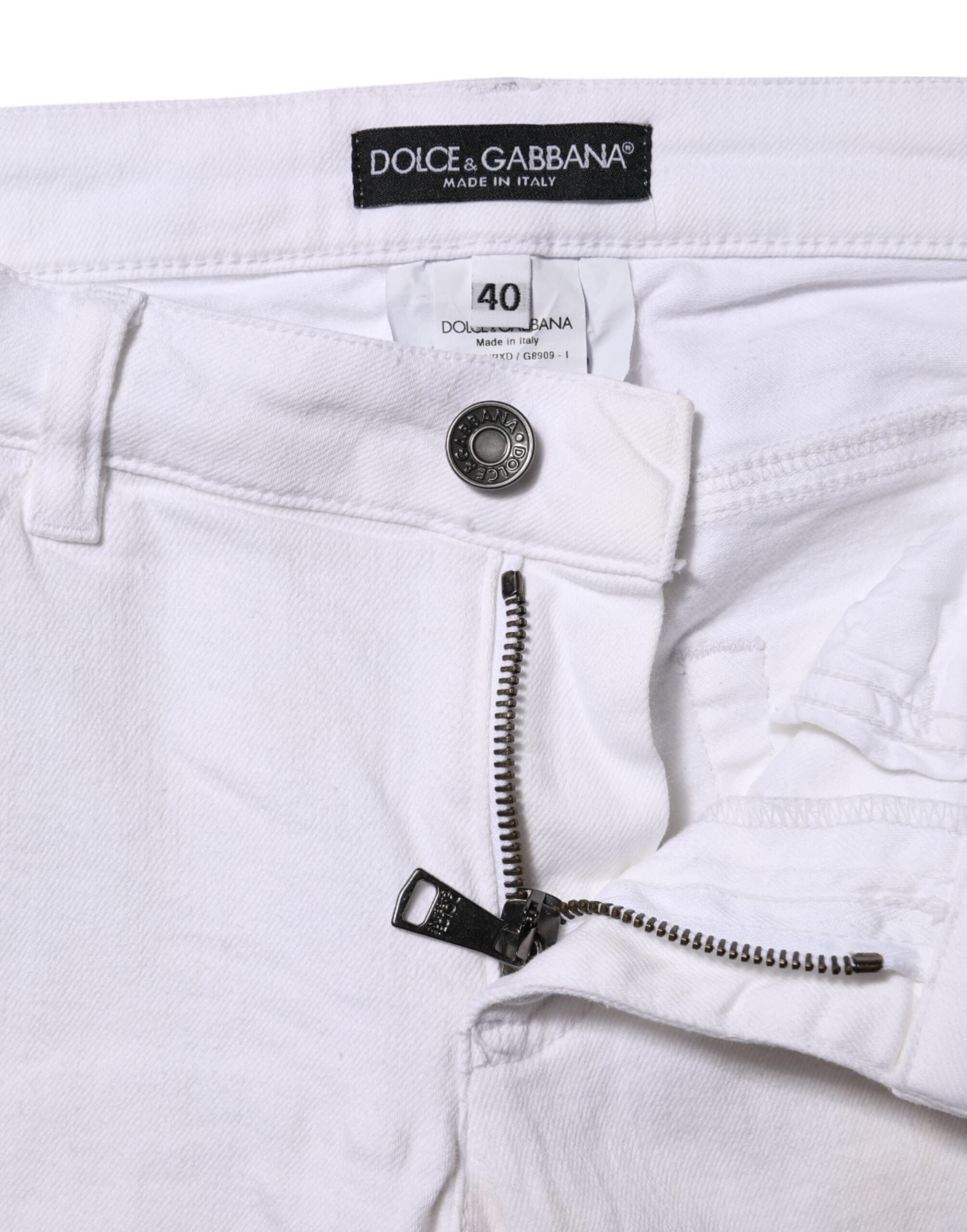 Vita bomullsjeans med låg midja och smal passform 