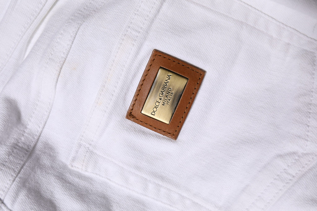 Vita bomullsjeans med låg midja och smal passform 