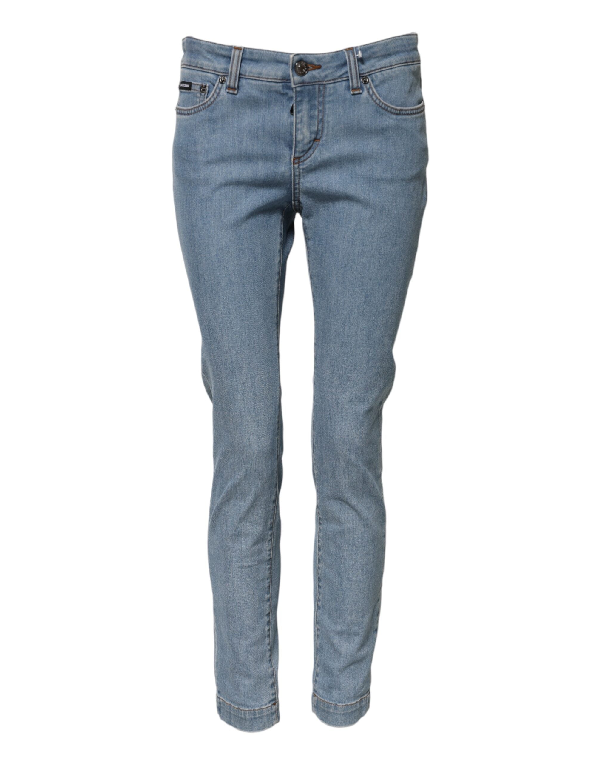 Blå bomullsprentiga skinny jeans med mellanhög midja 