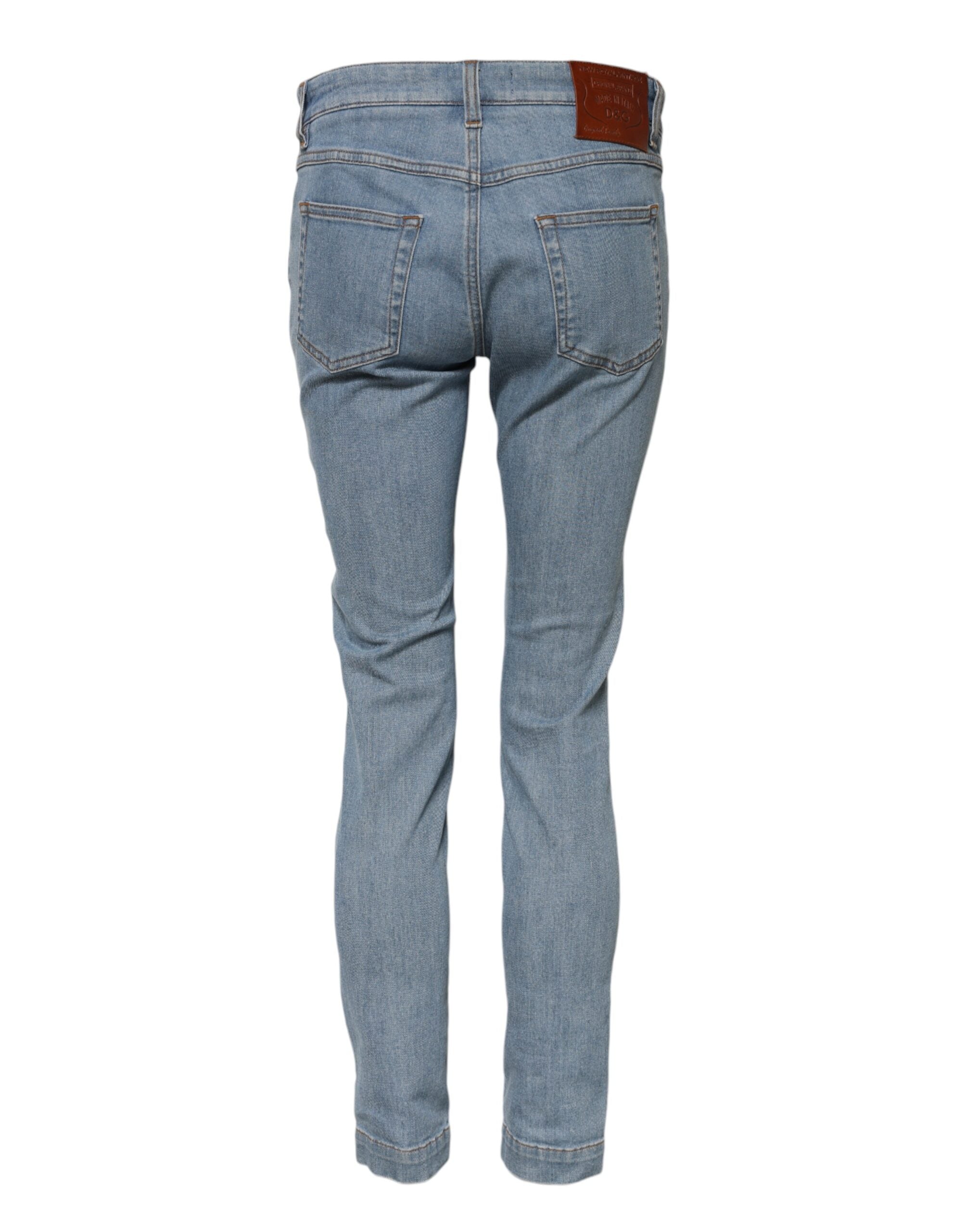 Blå bomullsprentiga skinny jeans med mellanhög midja 