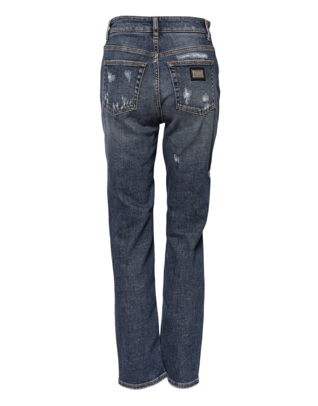 Blå bomullsfärgade boyfriend-jeans med slitna detaljer 