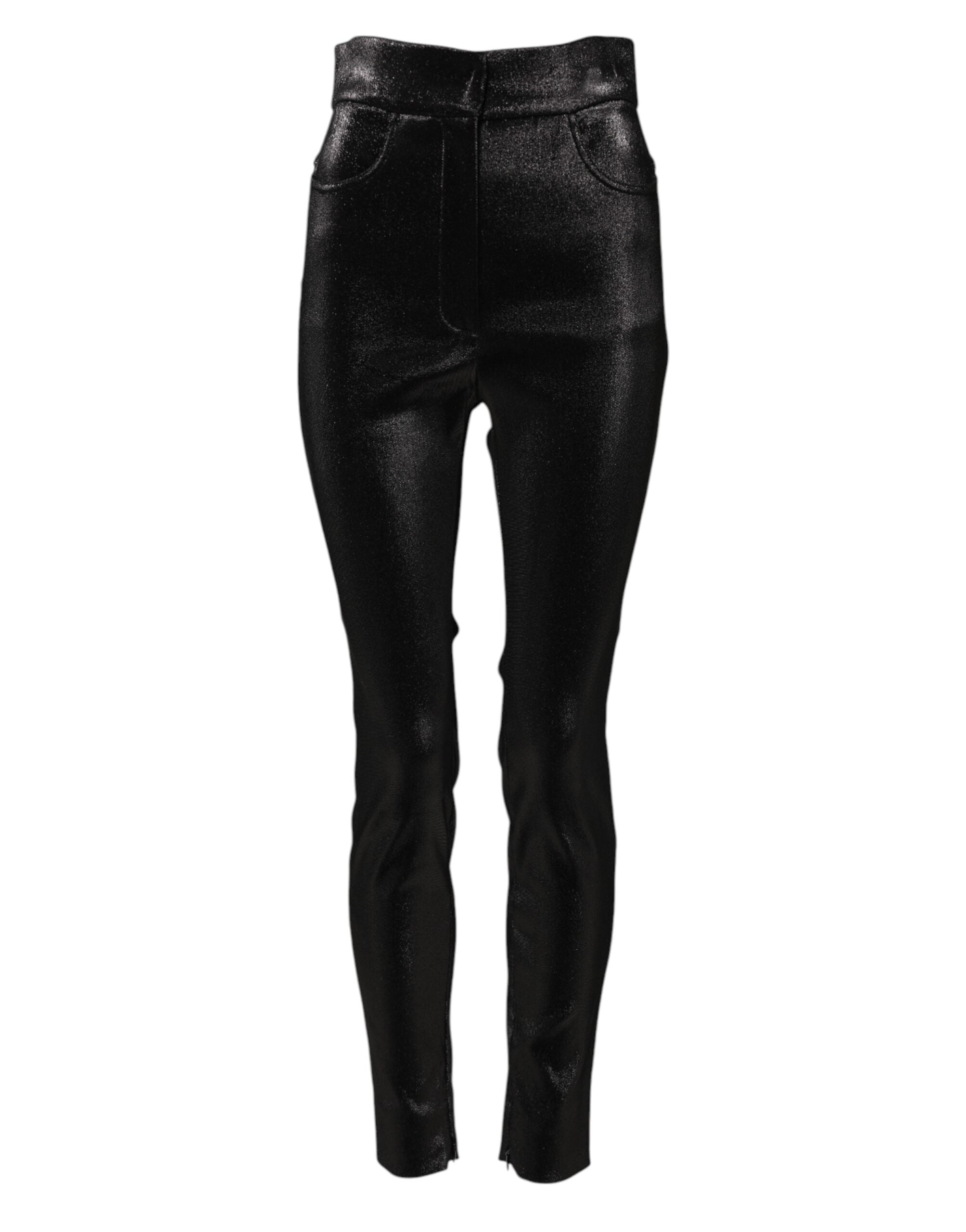 Svarta skinny byxor i bomull med stretch och lurextråd 