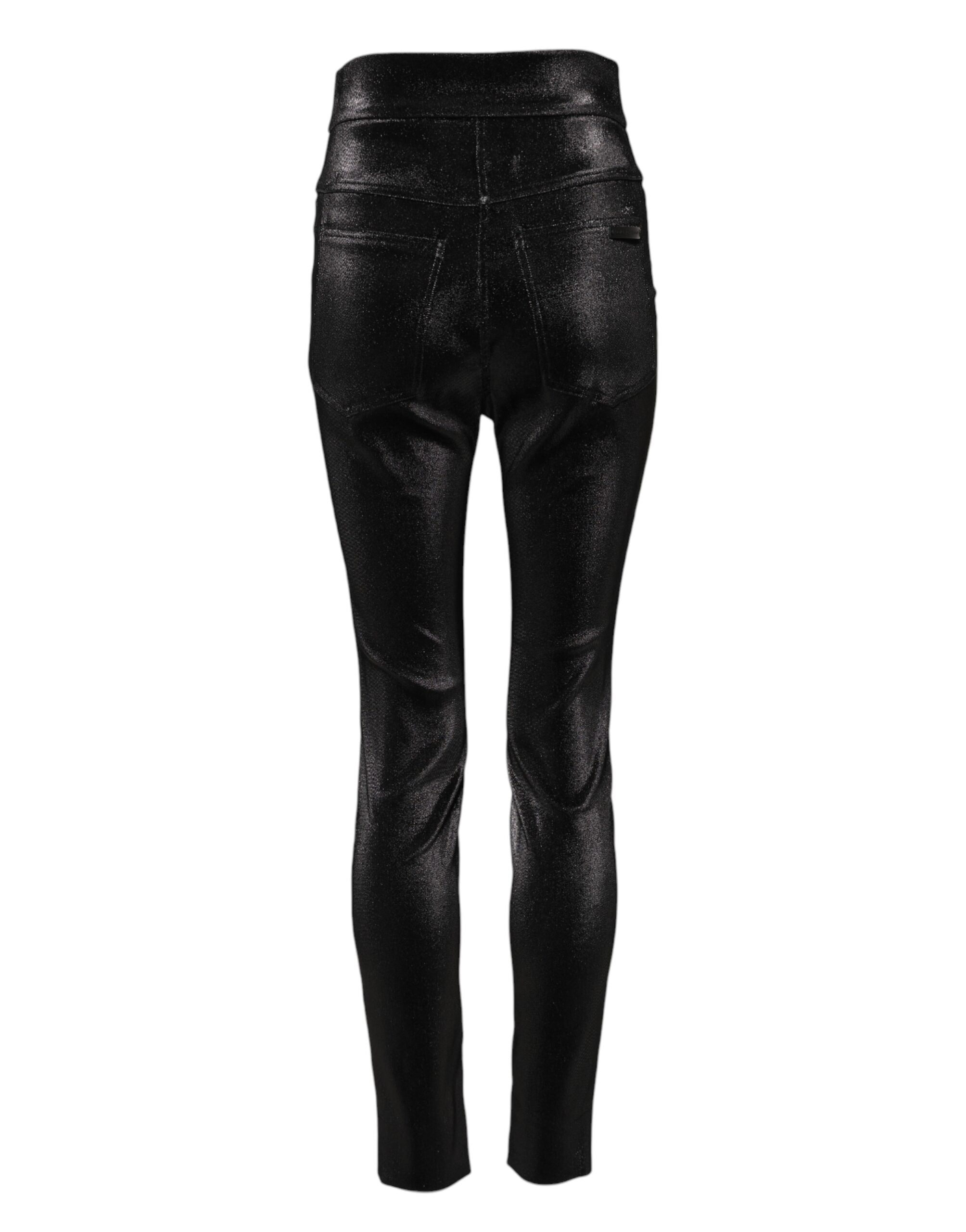 Svarta skinny byxor i bomull med stretch och lurextråd 