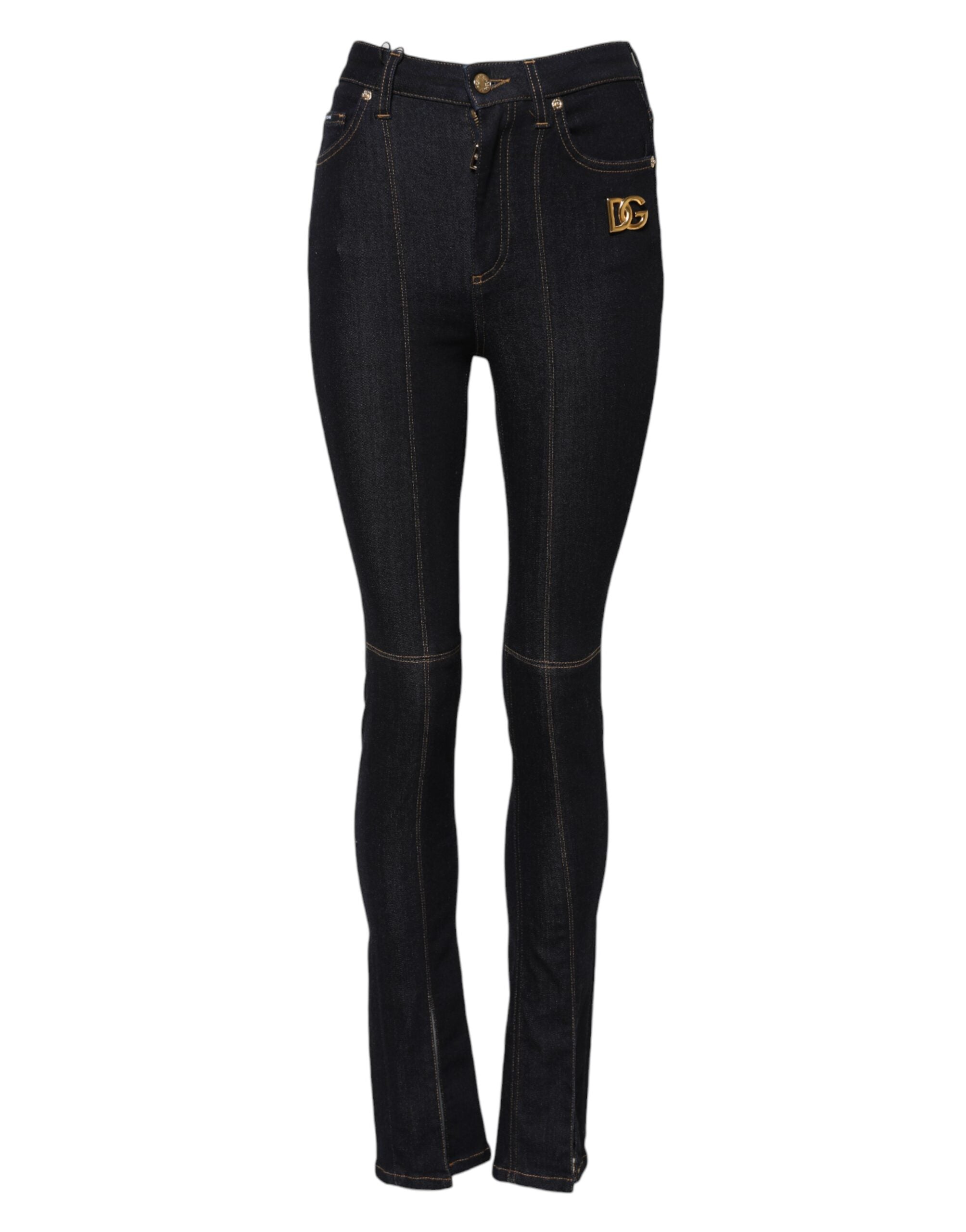 Blå bomullsjeans med hög midja och smal passform