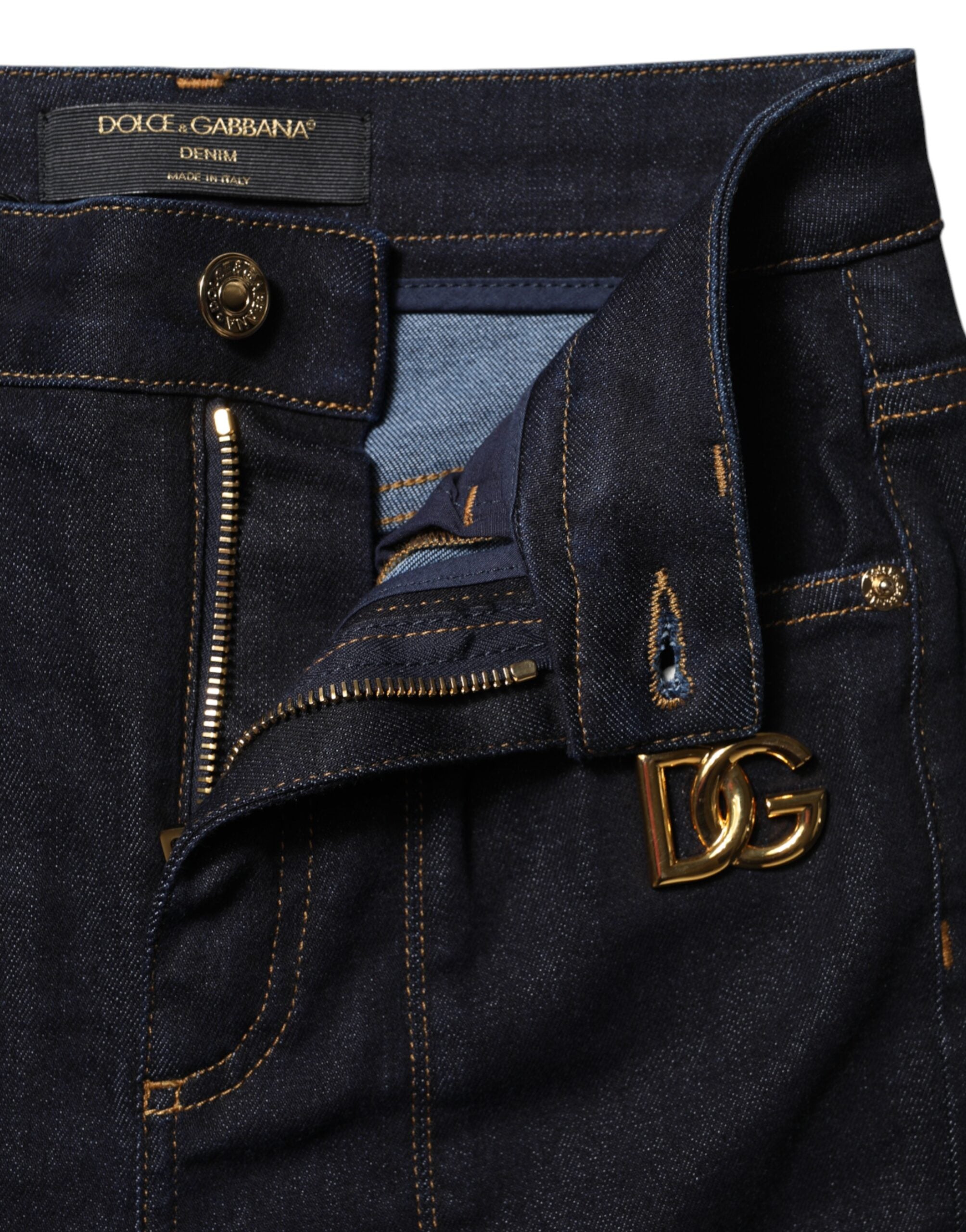 Blå bomullsjeans med hög midja och smal passform