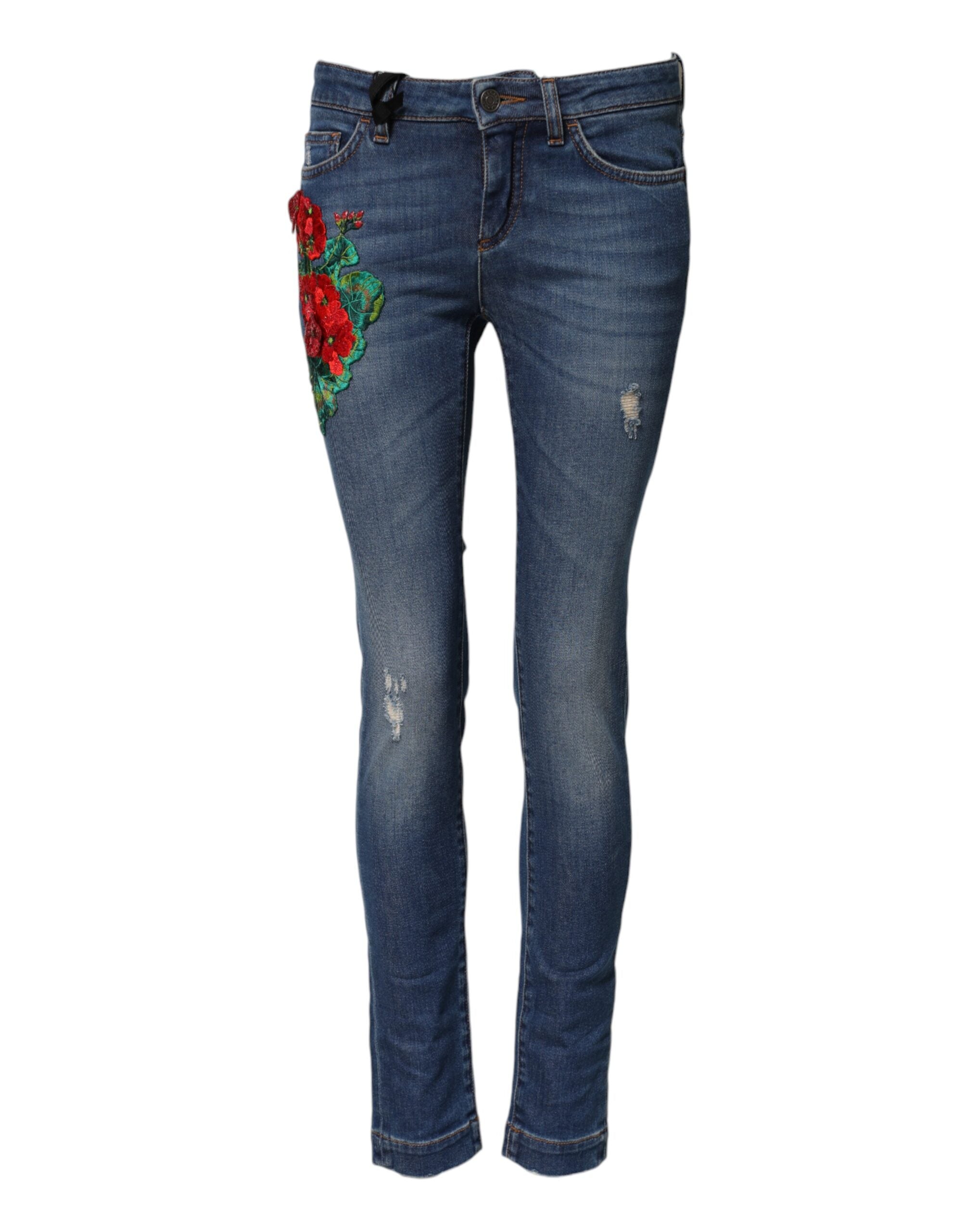Blå bomullsjeans med låg midja och smal passform 