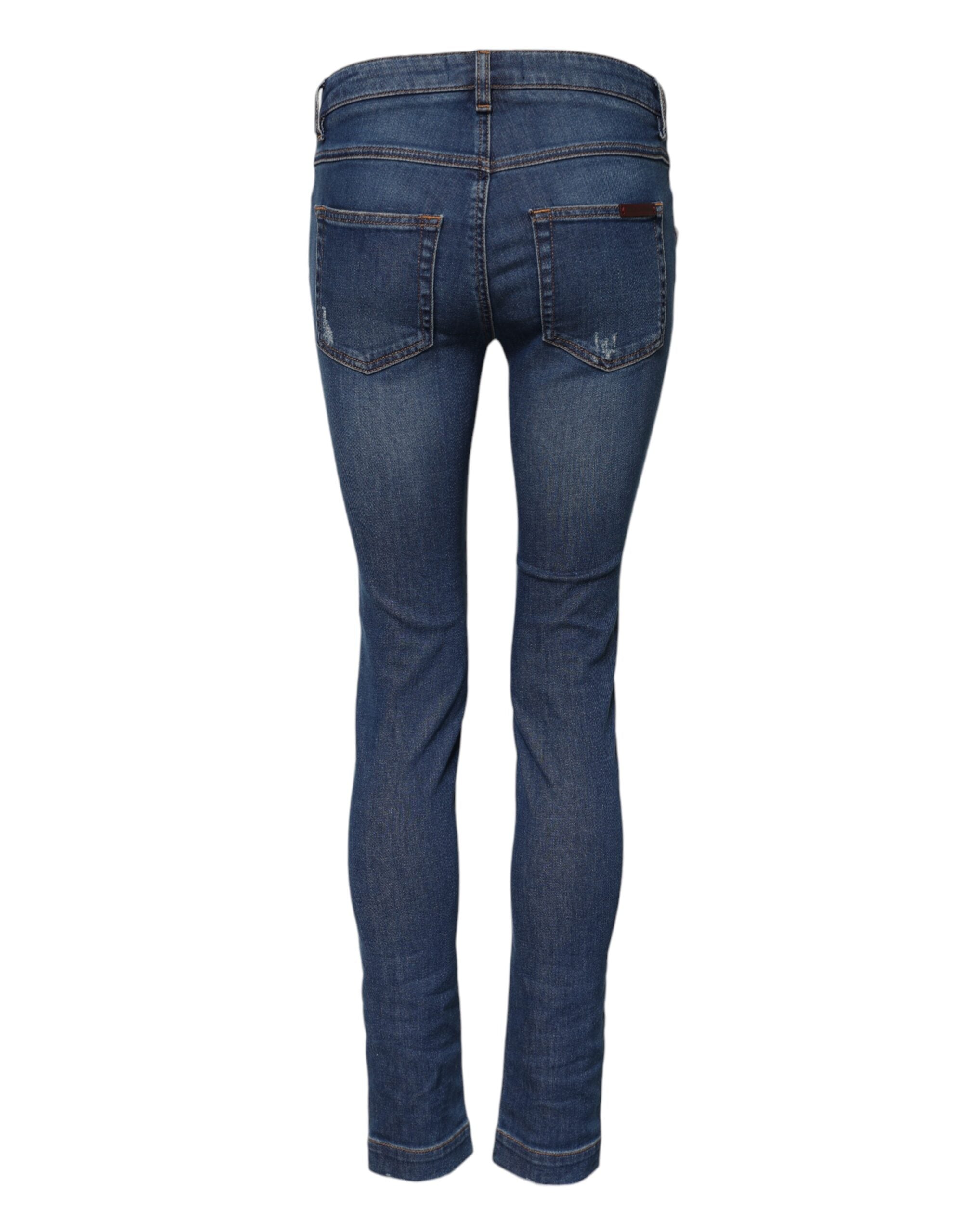 Blå bomullsjeans med låg midja och smal passform 