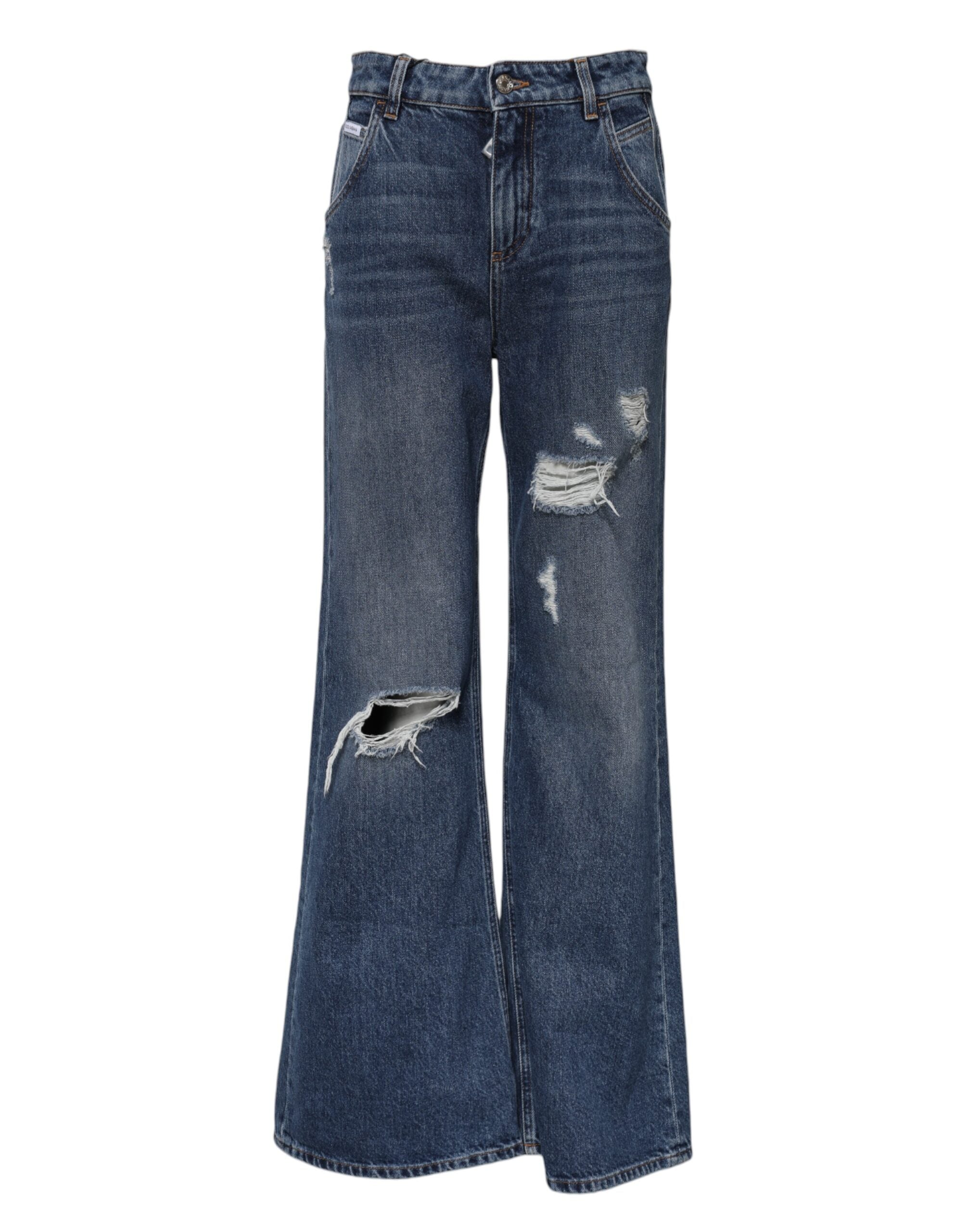 Blå bomullsvide, fillete denimjeans 