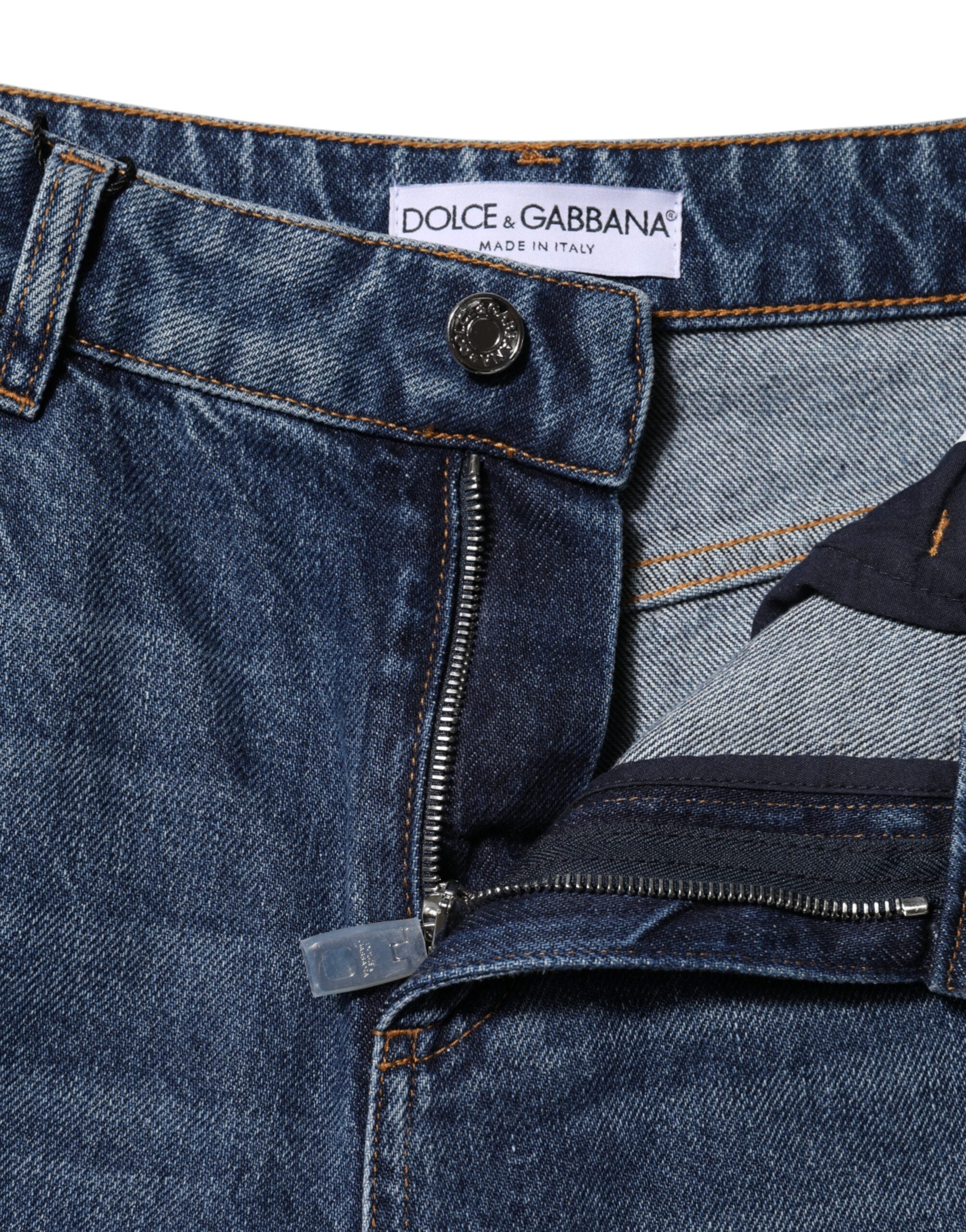 Blå bomullsvide, fillete denimjeans 
