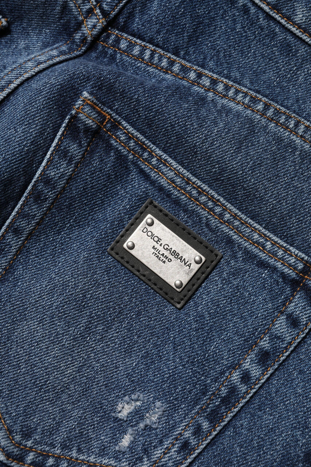 Blå bomullsvide, fillete denimjeans 