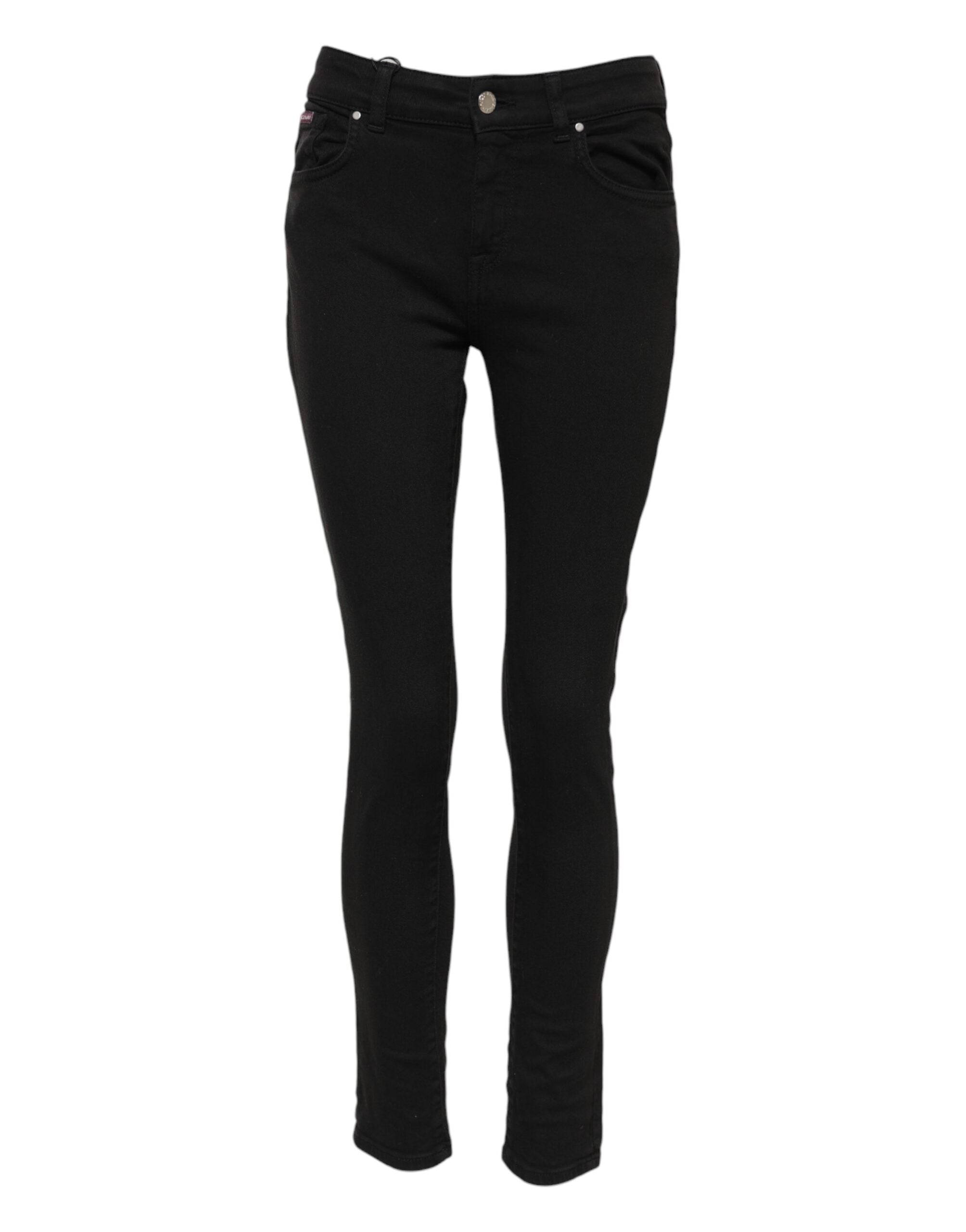 Svarte skinny jeans med mellomhøy midje og bomullslogo 