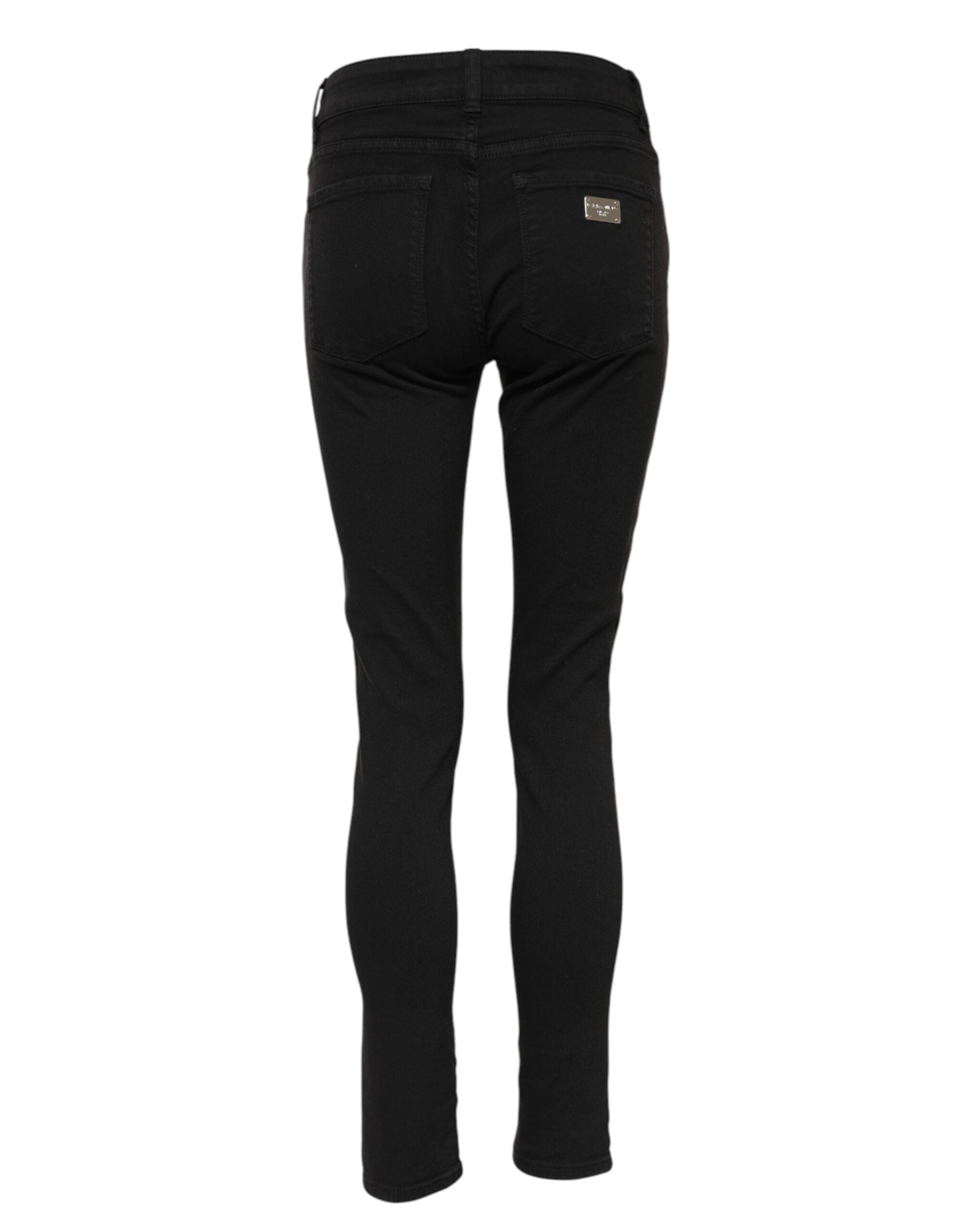 Svarte skinny jeans med mellomhøy midje og bomullslogo 