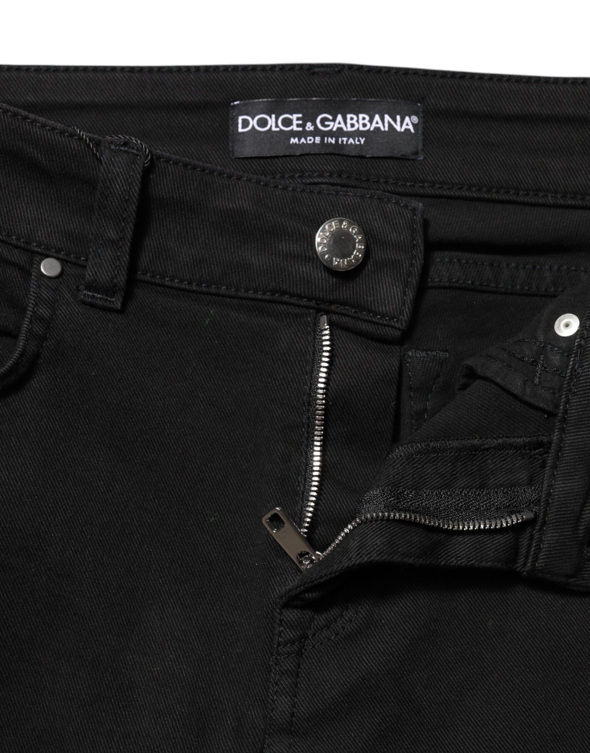 Svarte skinny jeans med mellomhøy midje og bomullslogo 