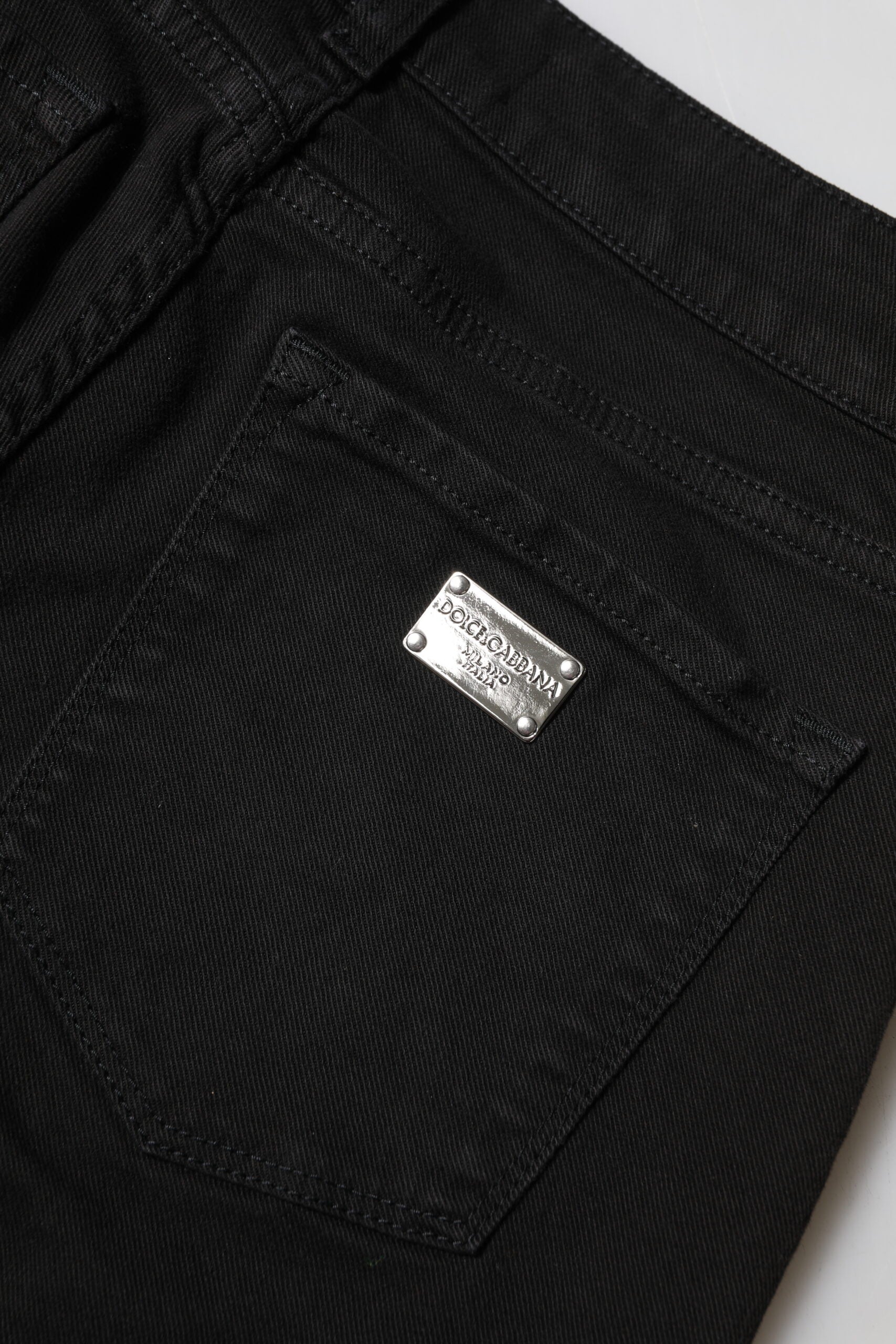Svarte skinny jeans med mellomhøy midje og bomullslogo 