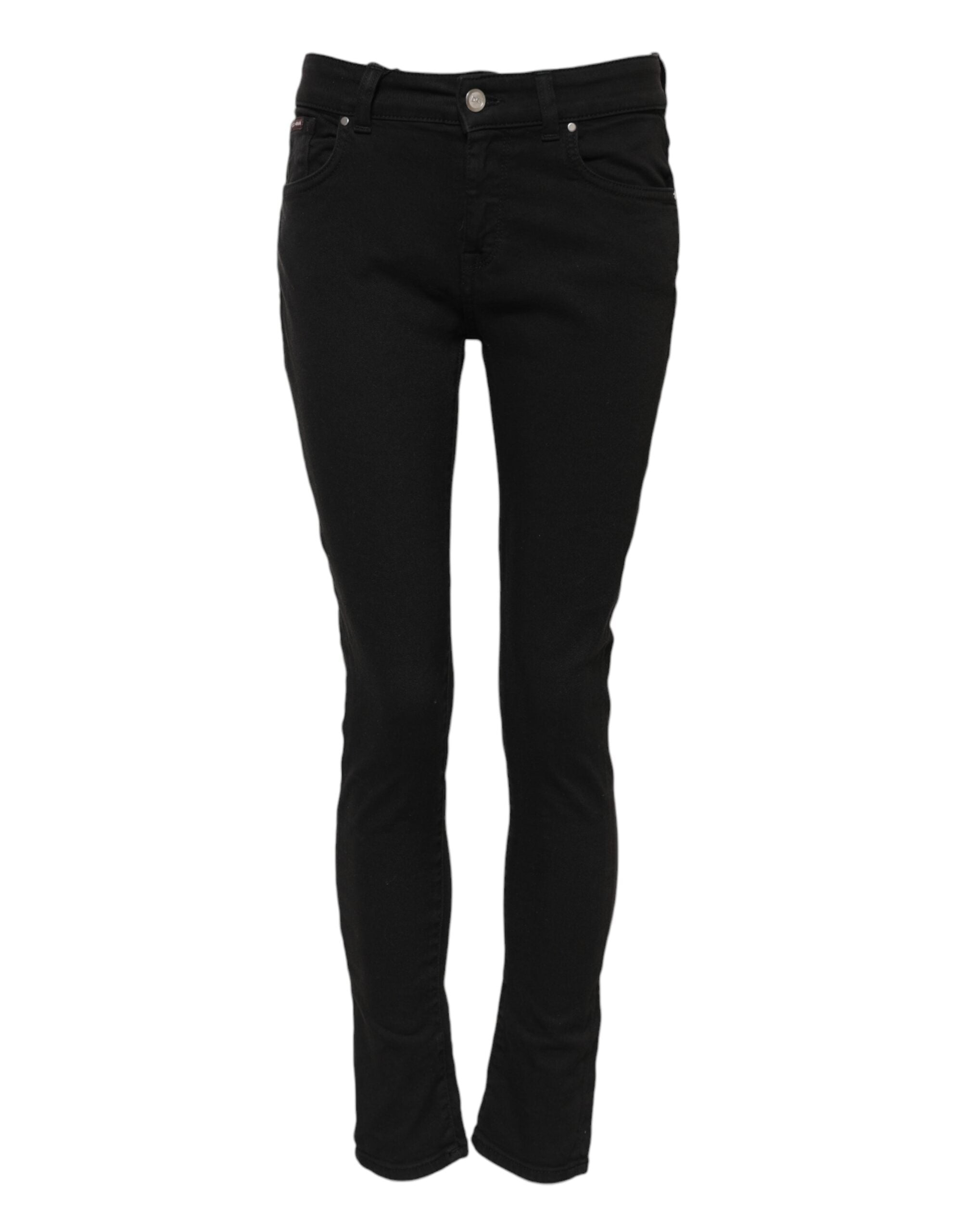 Svarte skinny jeans med mellomhøy midje og bomullslogo 