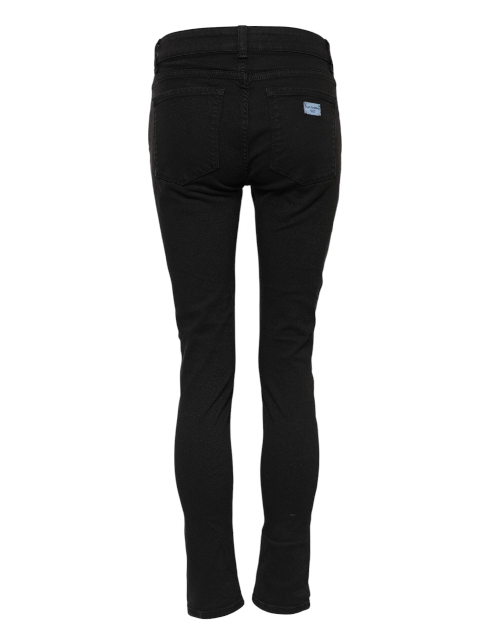 Svarte skinny jeans med mellomhøy midje og bomullslogo 