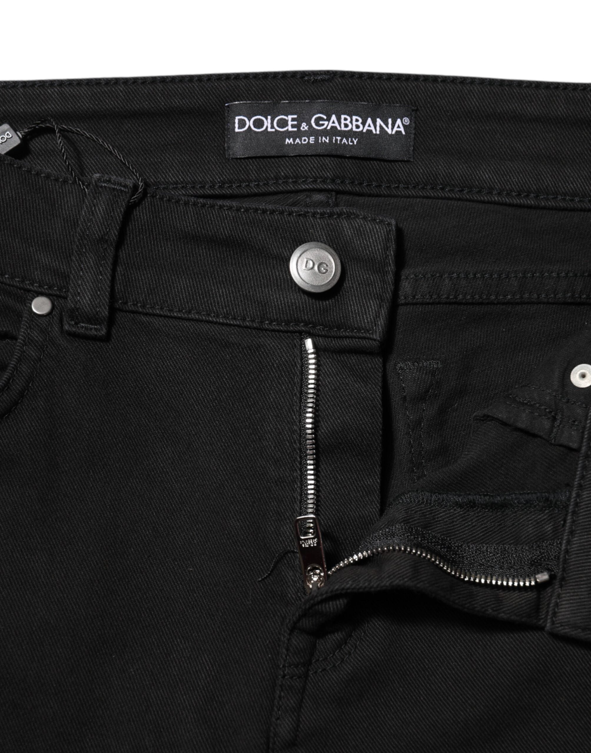 Svarte skinny jeans med mellomhøy midje og bomullslogo 