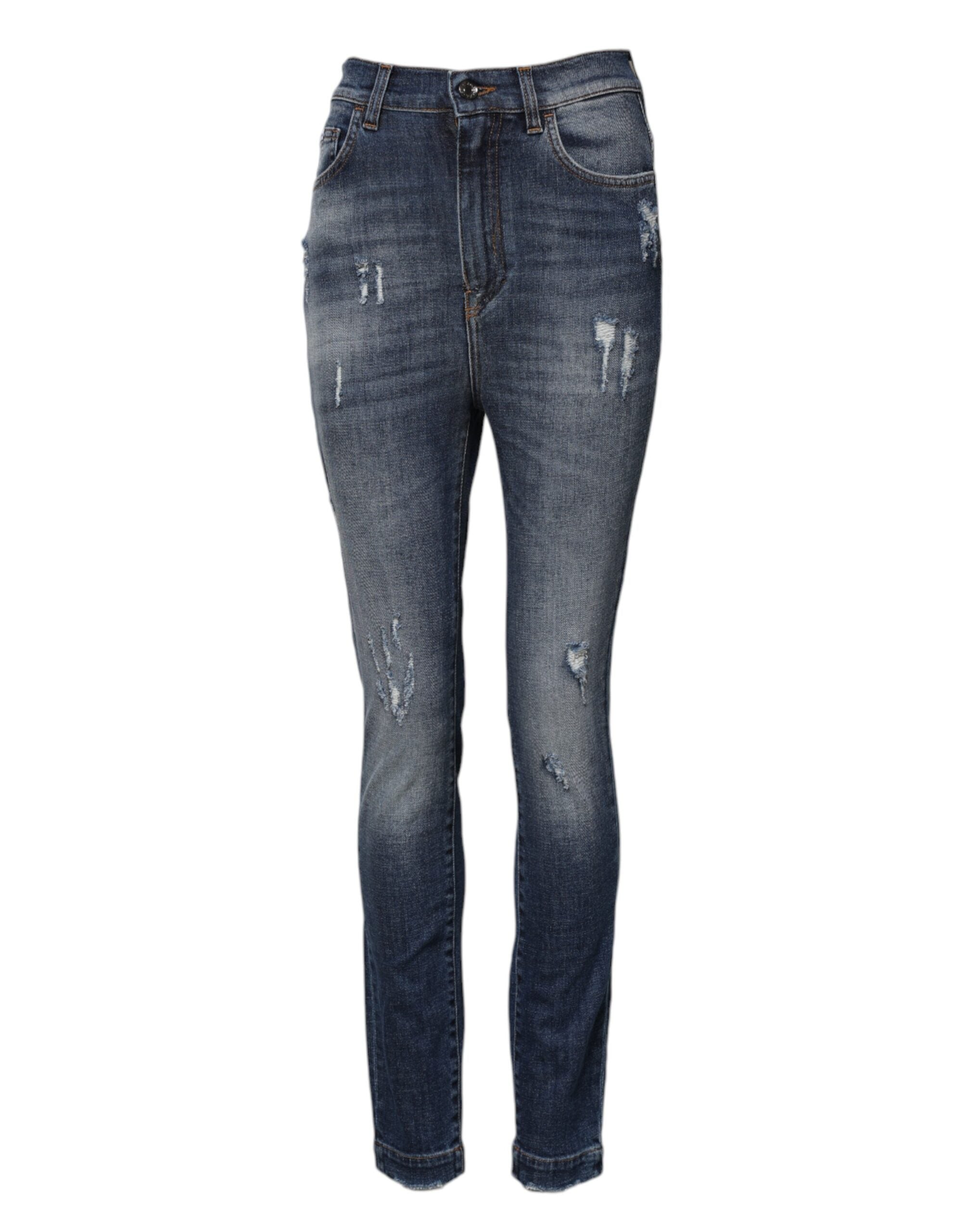 Blå bomulls skinny denimjeans med høy midje 