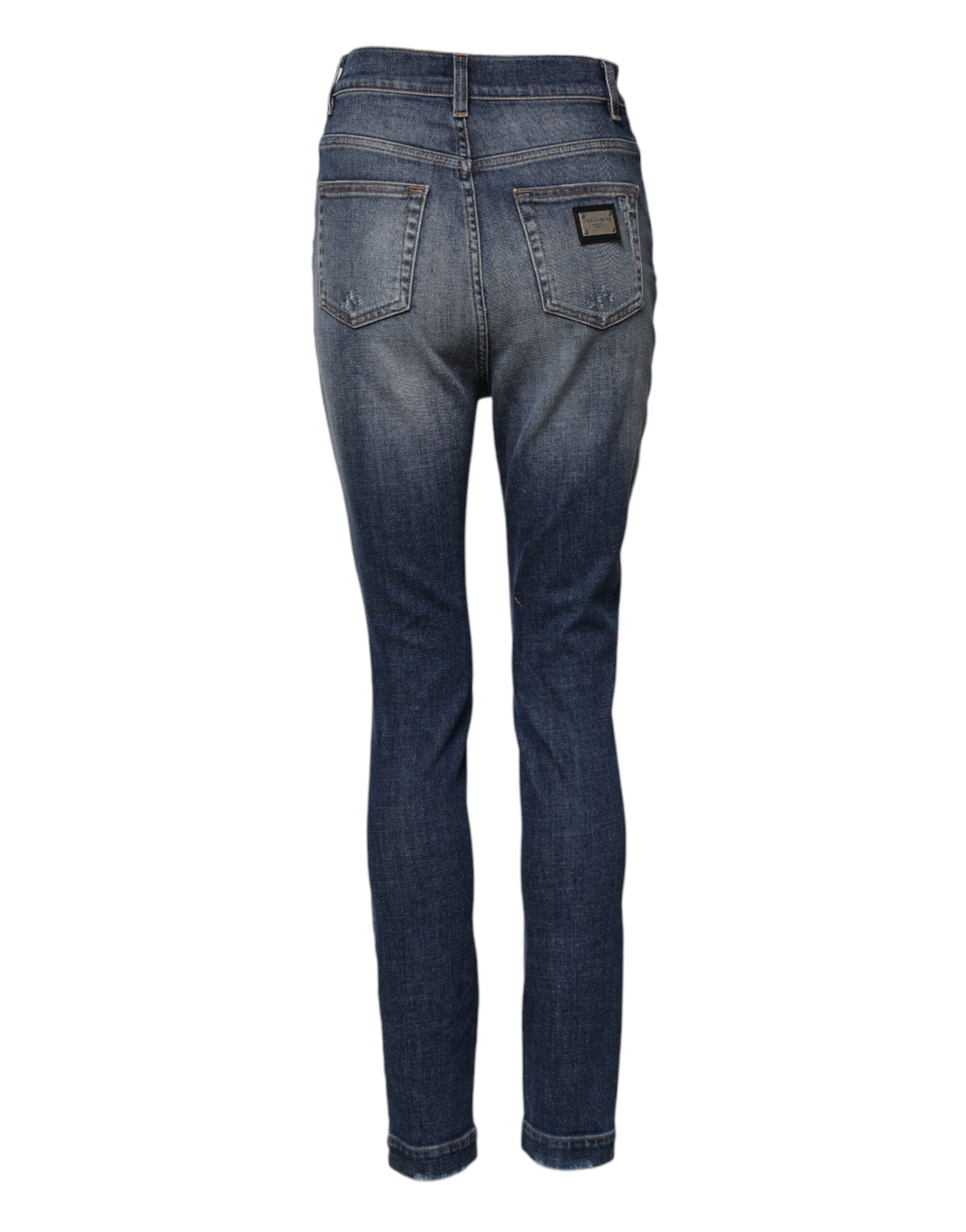 Blå bomulls skinny denimjeans med høy midje 