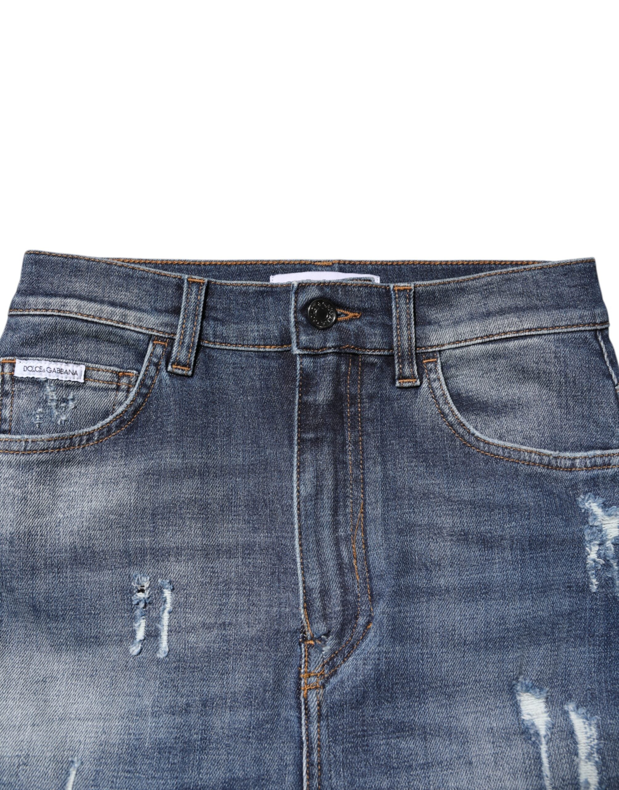 Blå bomulls skinny denimjeans med høy midje 
