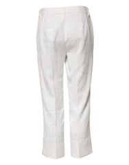 Dolce & Gabbana White Cotton Floral Jacquard Pants