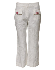 Dolce & Gabbana White Cotton Floral Jacquard Pants