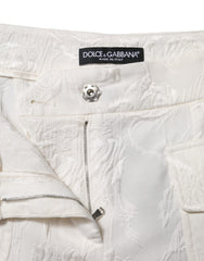 Dolce & Gabbana White Cotton Floral Jacquard Pants