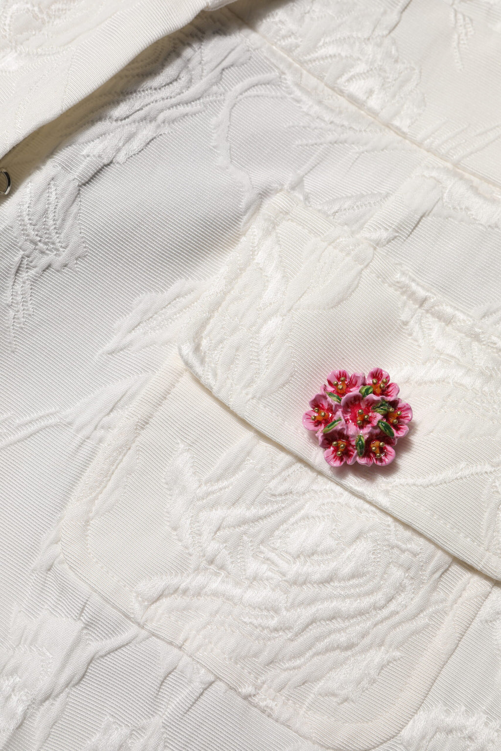 Hvite bomullsbukser med blomstermønster og jacquard 