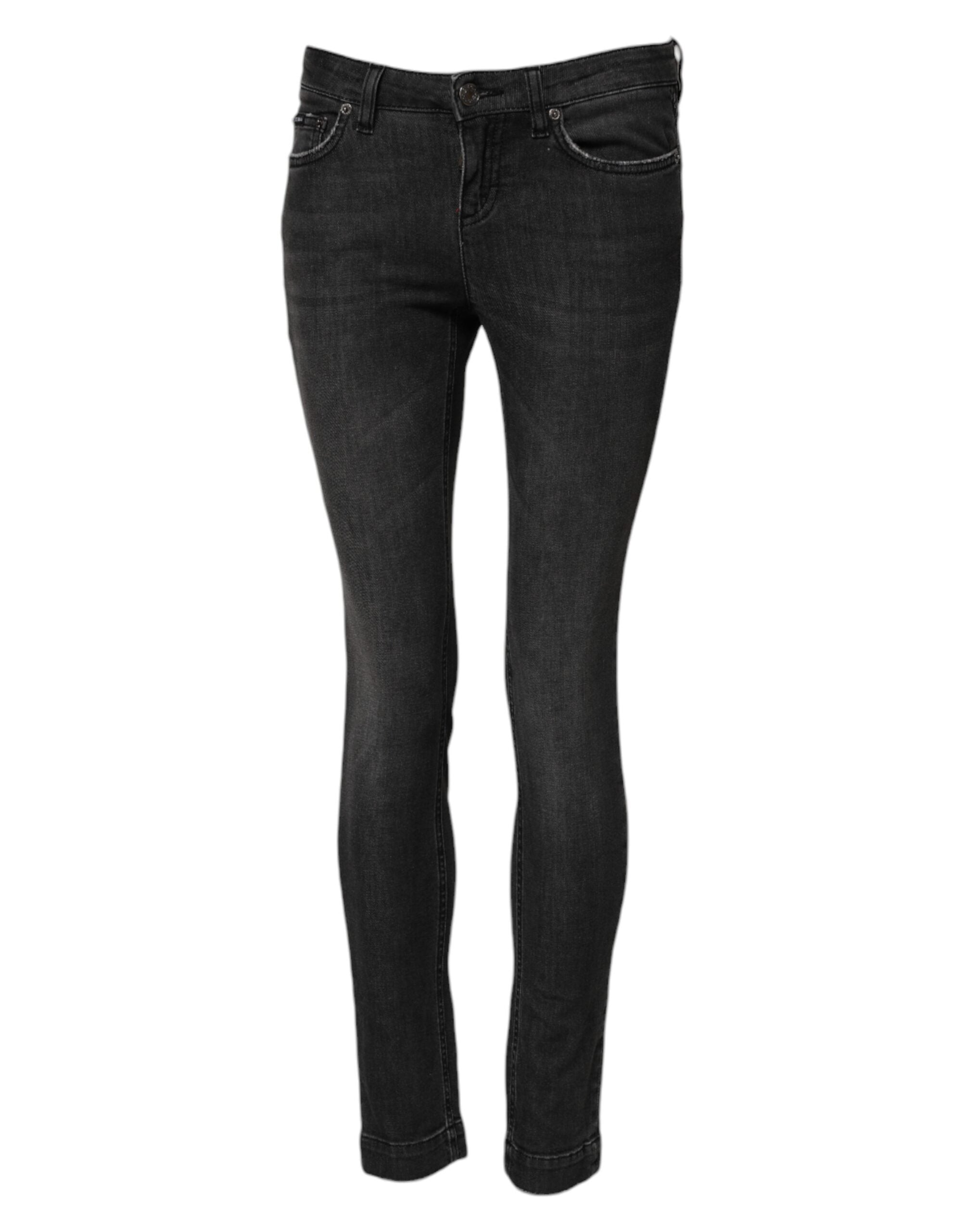 Svarte skinny jeans med lav midje i bomull 