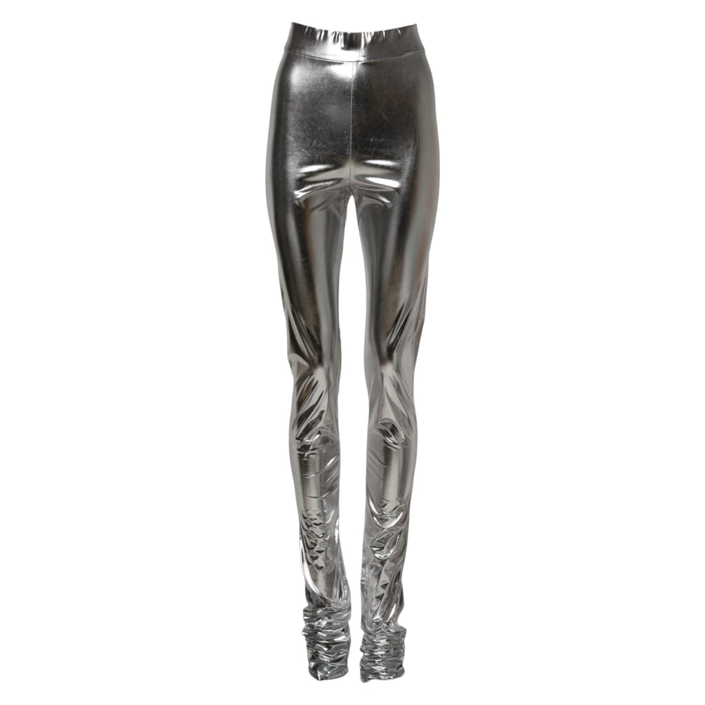 Metallisk sølvfargede polyester slim fit leggingsbukser 
