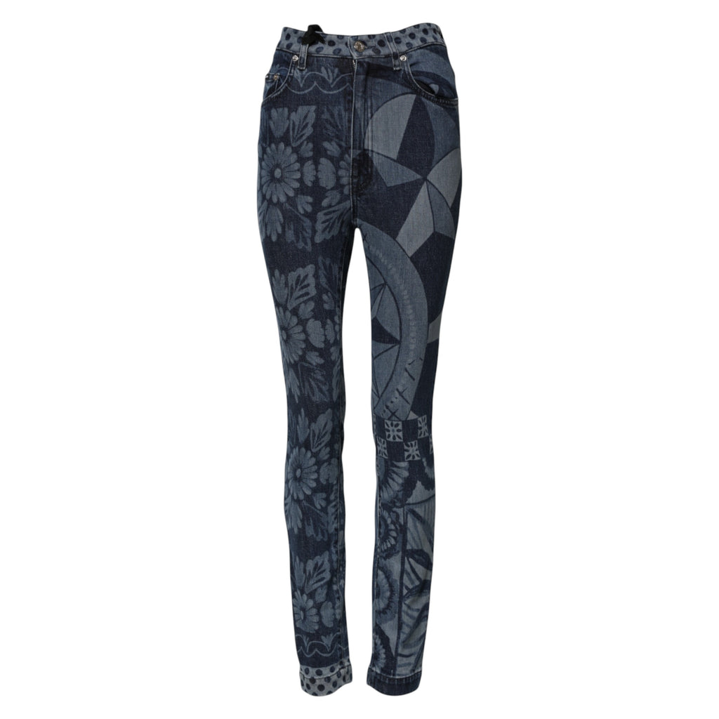 Blå skinny denimjeans med grafisk trykk i bomull 