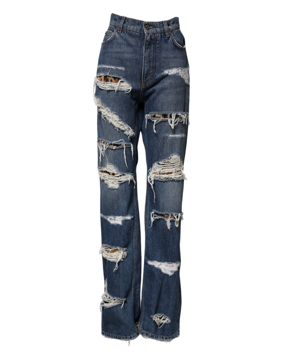 Dolce & Gabbana Blue Tattered Cotton Straight Denim Jeans