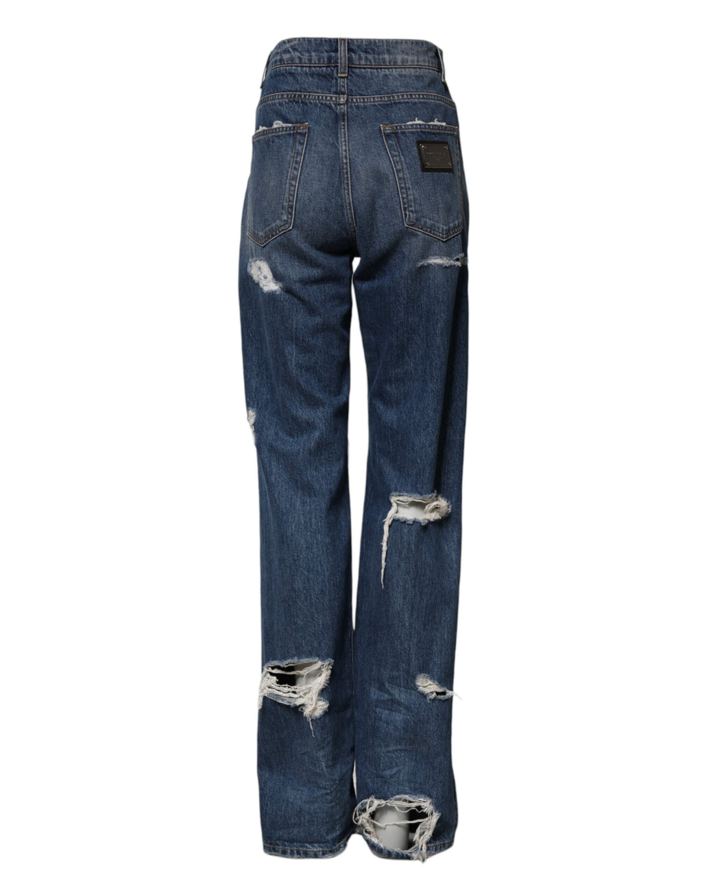 Blå, slitte, rette denimjeans i bomull 