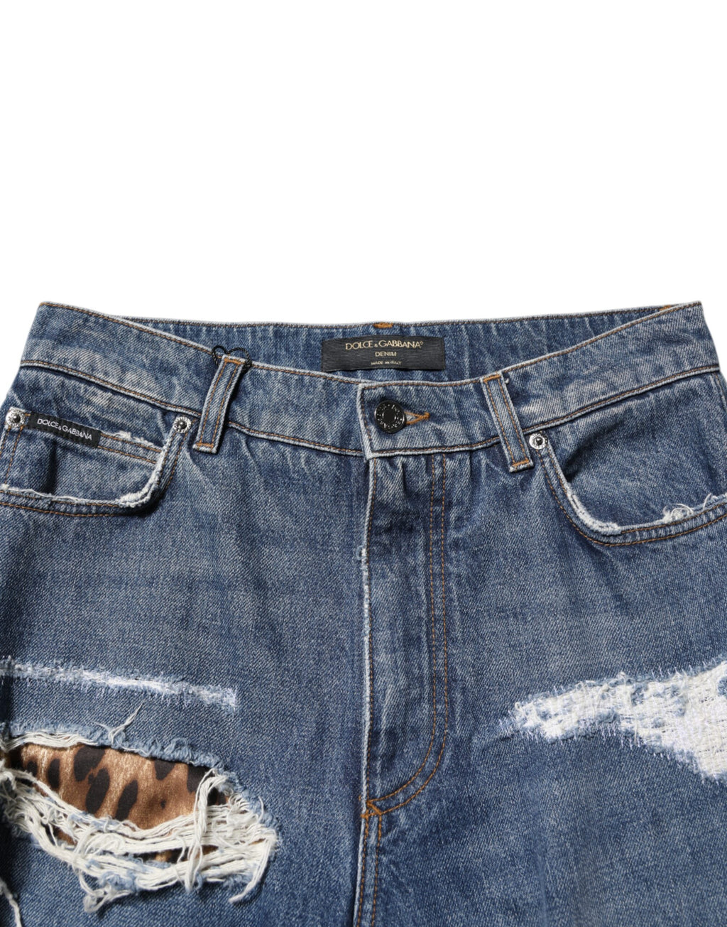 Blå, slitte, rette denimjeans i bomull 