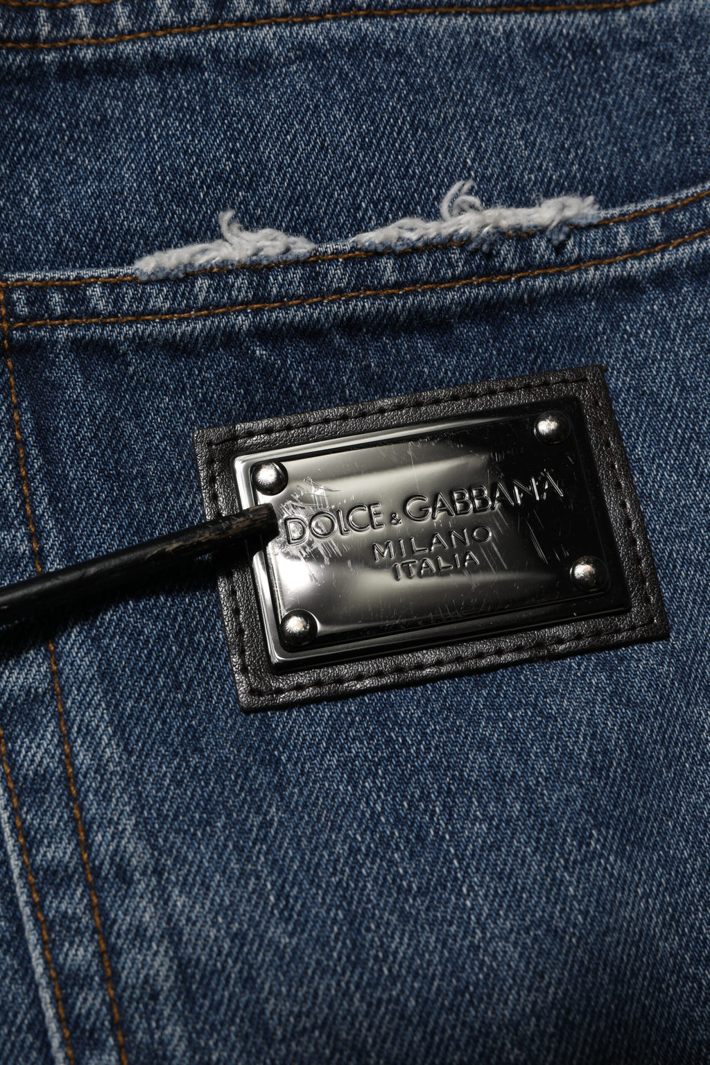 Blå, slitte, rette denimjeans i bomull 