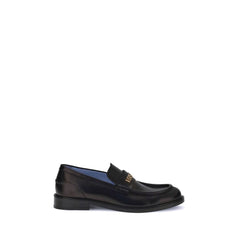 Versace Black Calf Leather Bos Taurus Slip-On Loafers