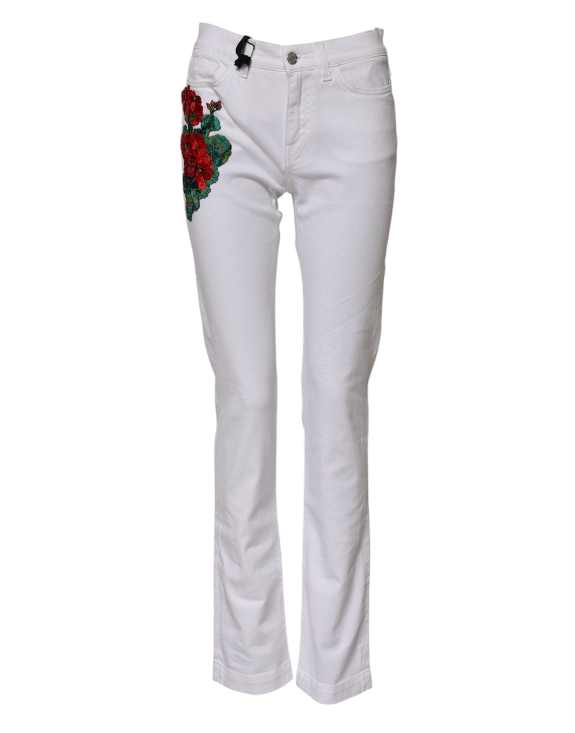Dolce & Gabbana White Floral Embroidery GIRLY Denim Jeans