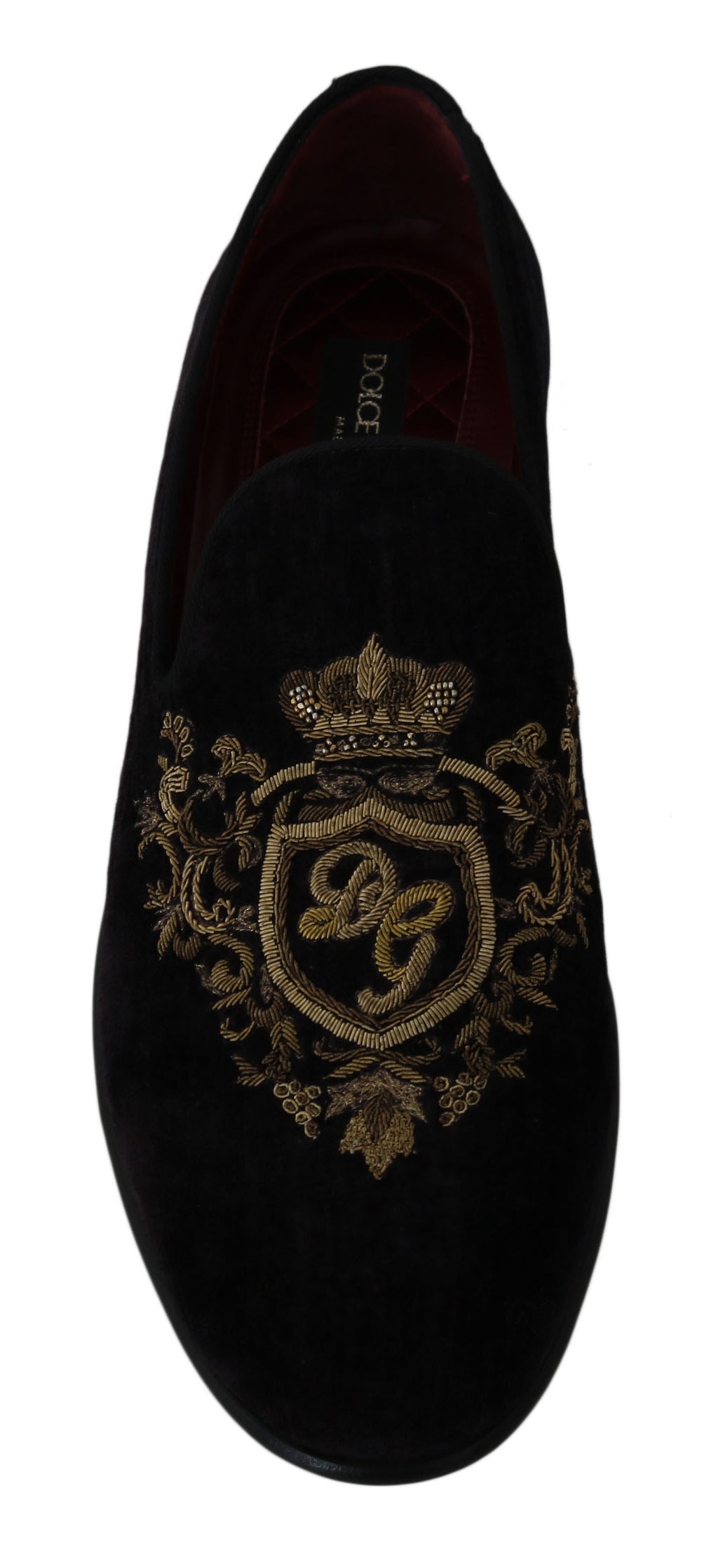 Loafers Svart Sammet Guld Krona